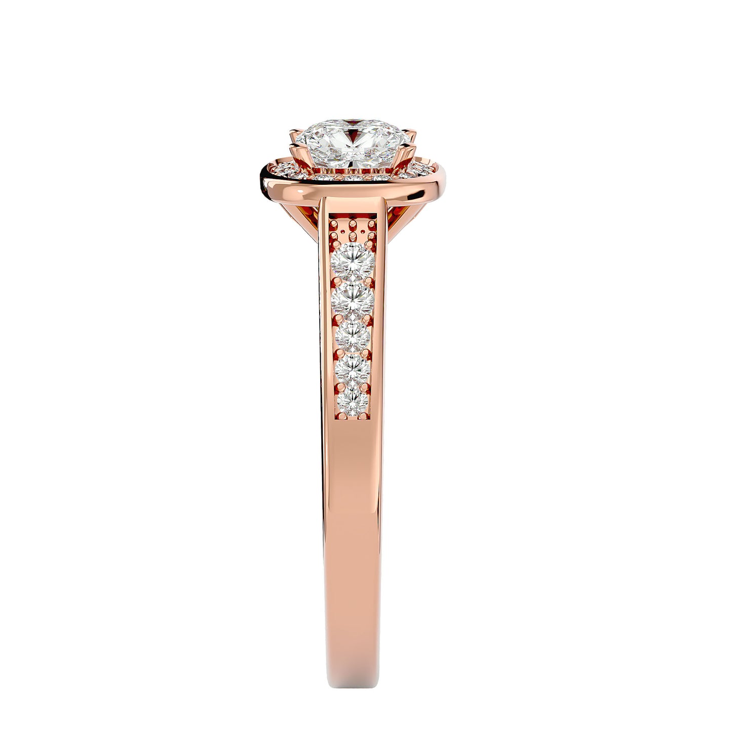 The Myia halo tapered engagement ring