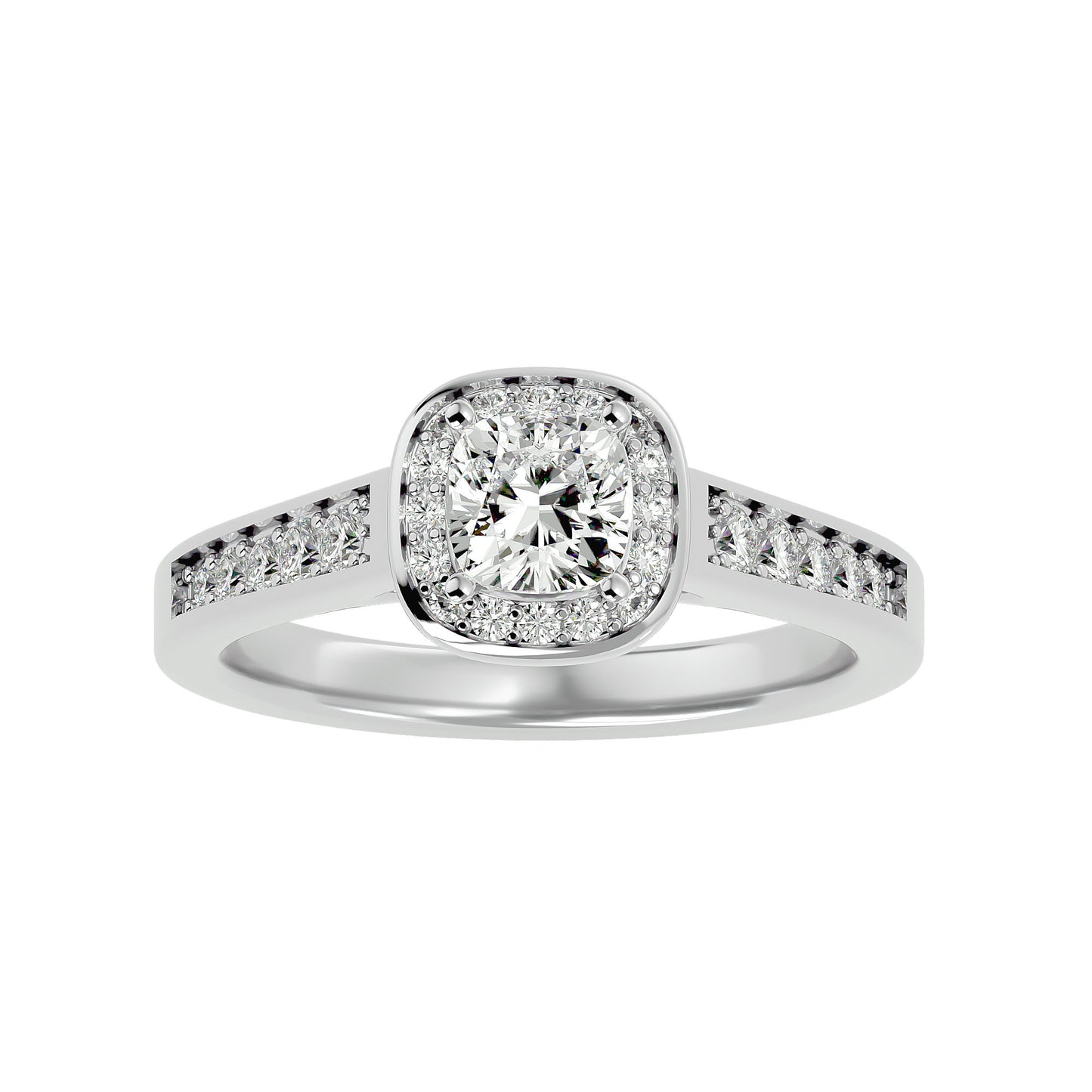 The Myia halo tapered engagement ring