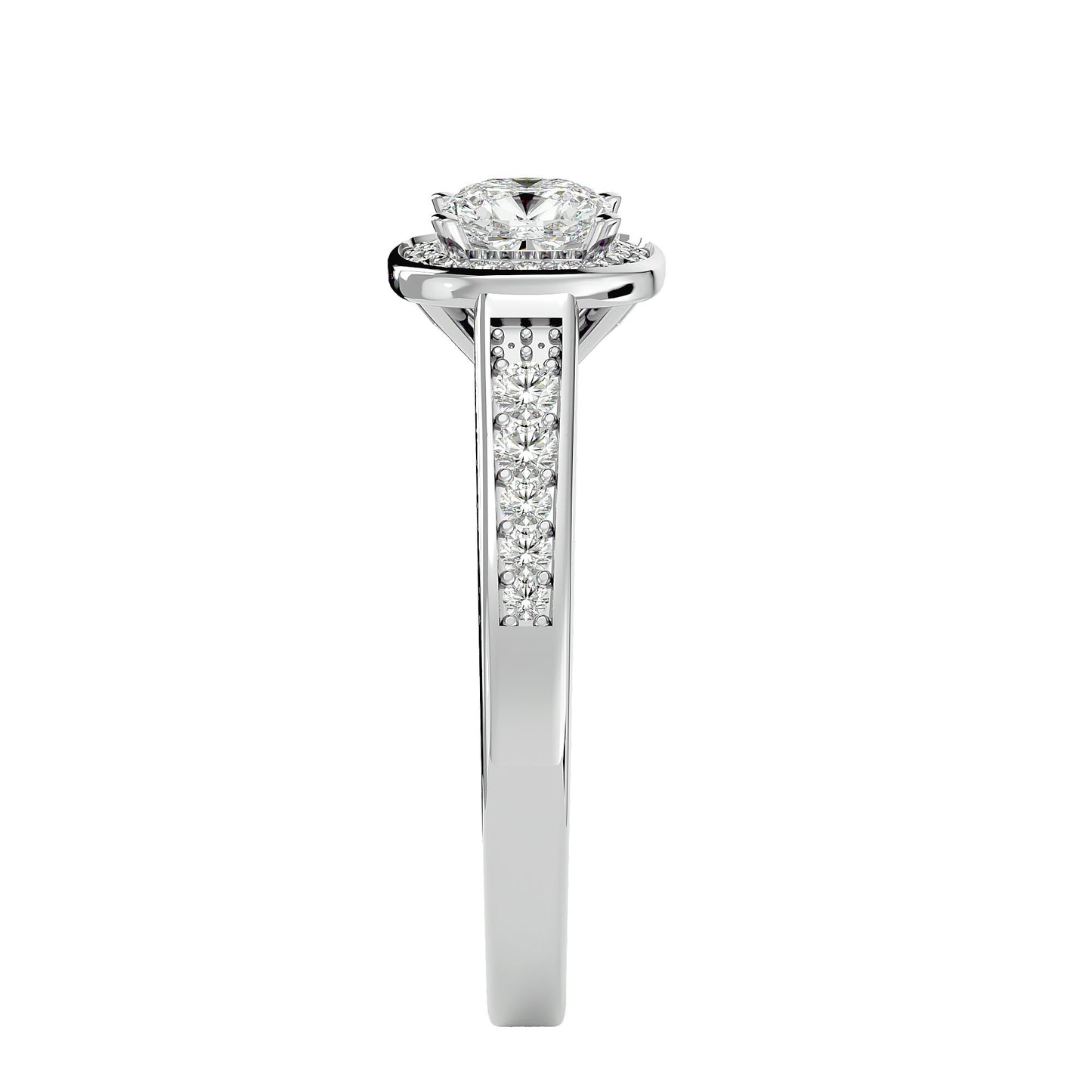 The Myia halo tapered engagement ring
