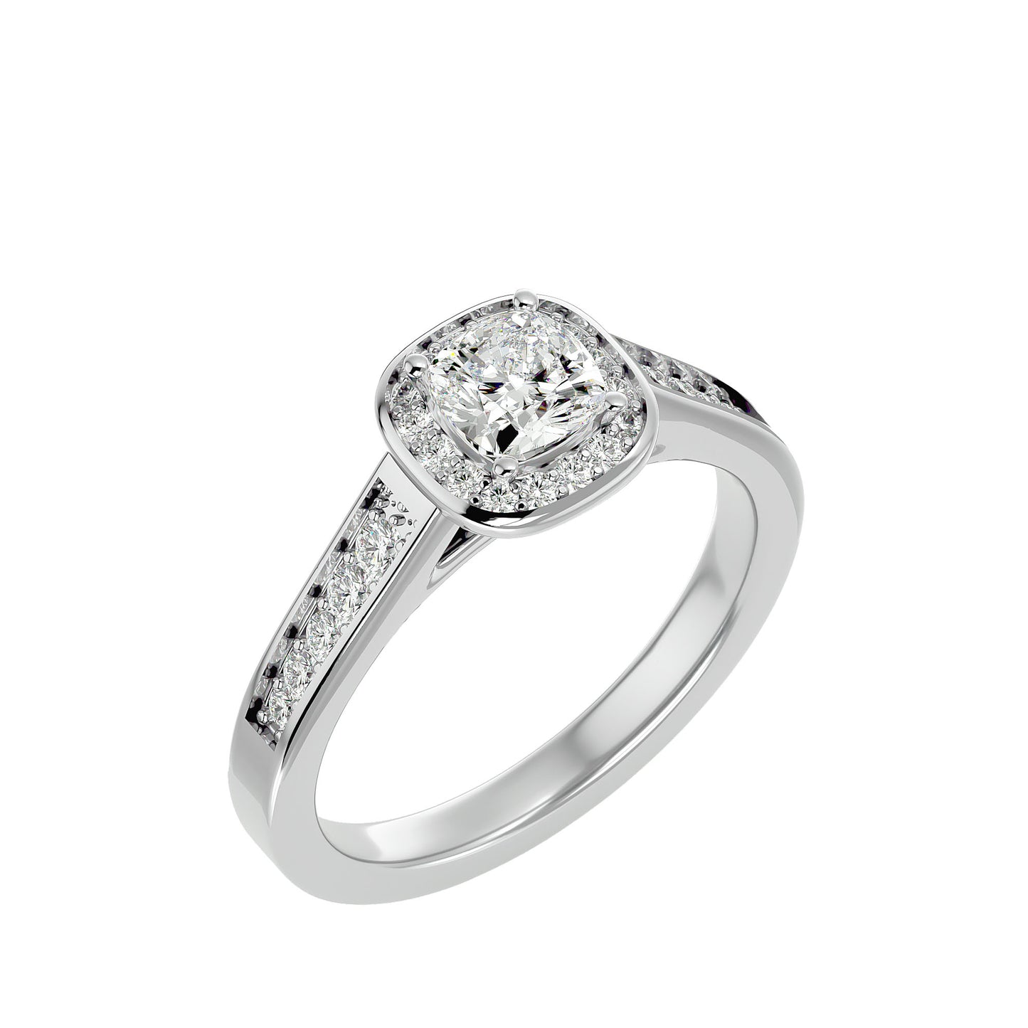 The Myia halo tapered engagement ring
