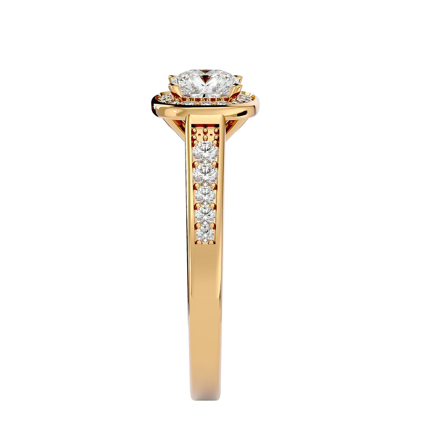 The Myia halo tapered engagement ring