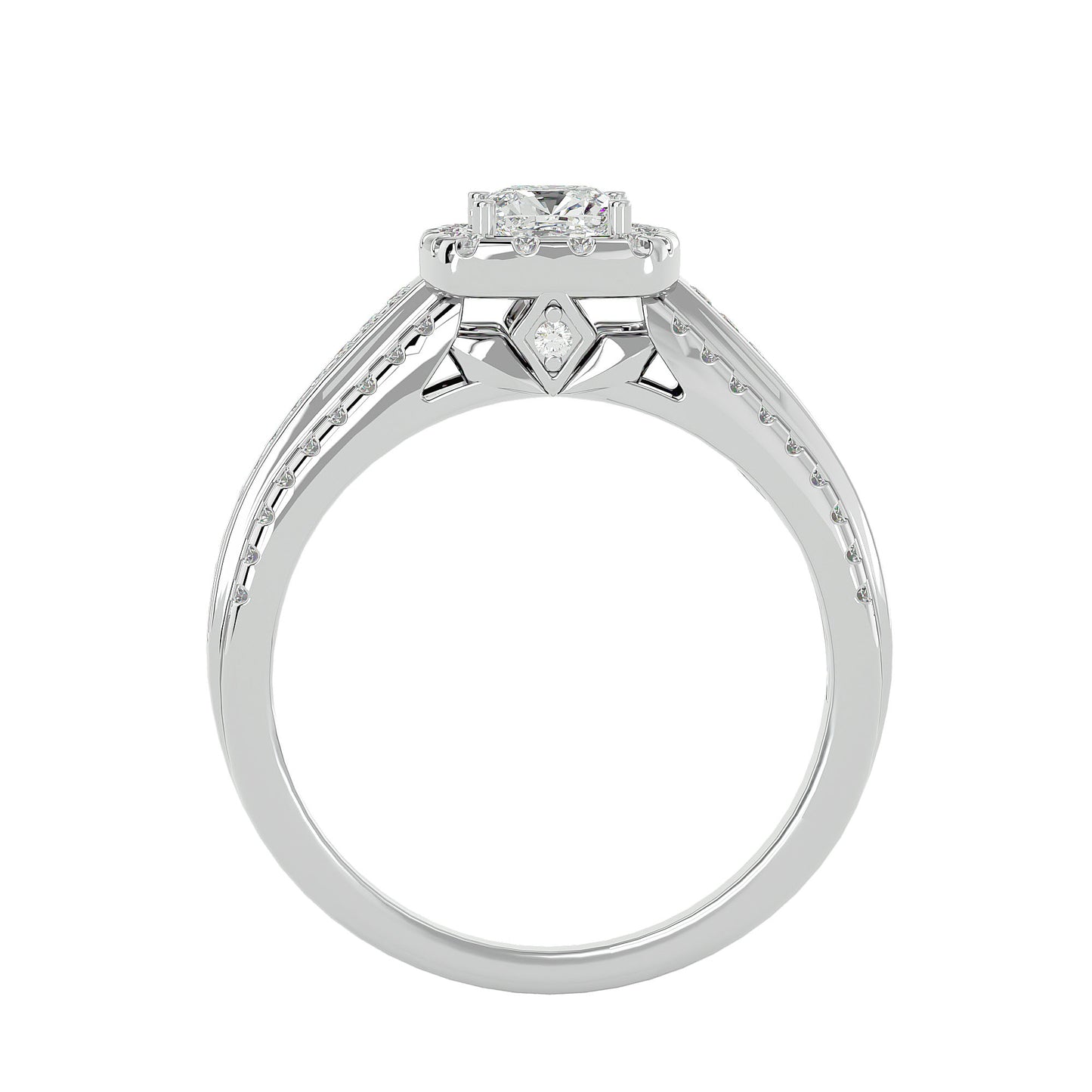 Cushion channel setting diamond engagement ring