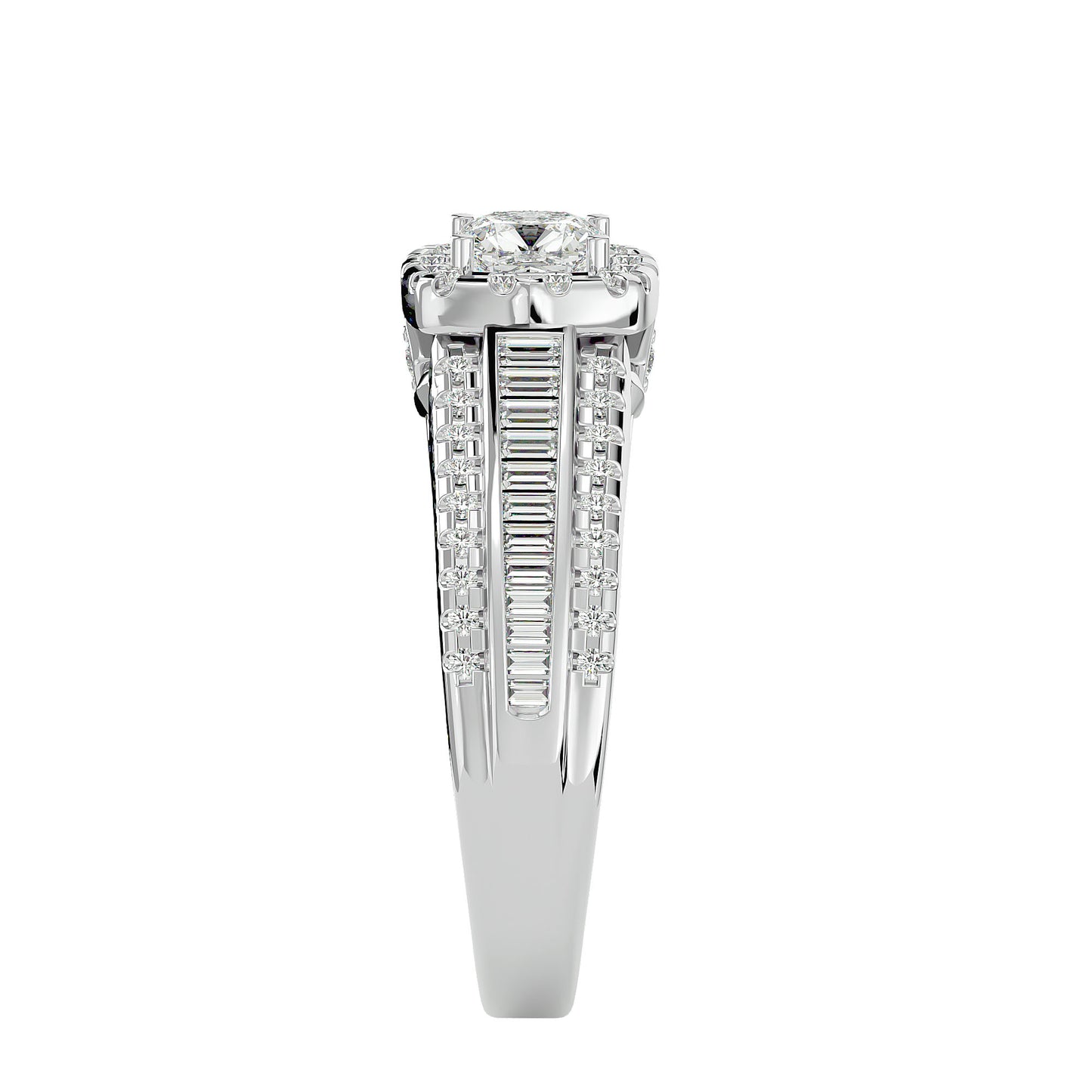 Cushion channel setting diamond engagement ring