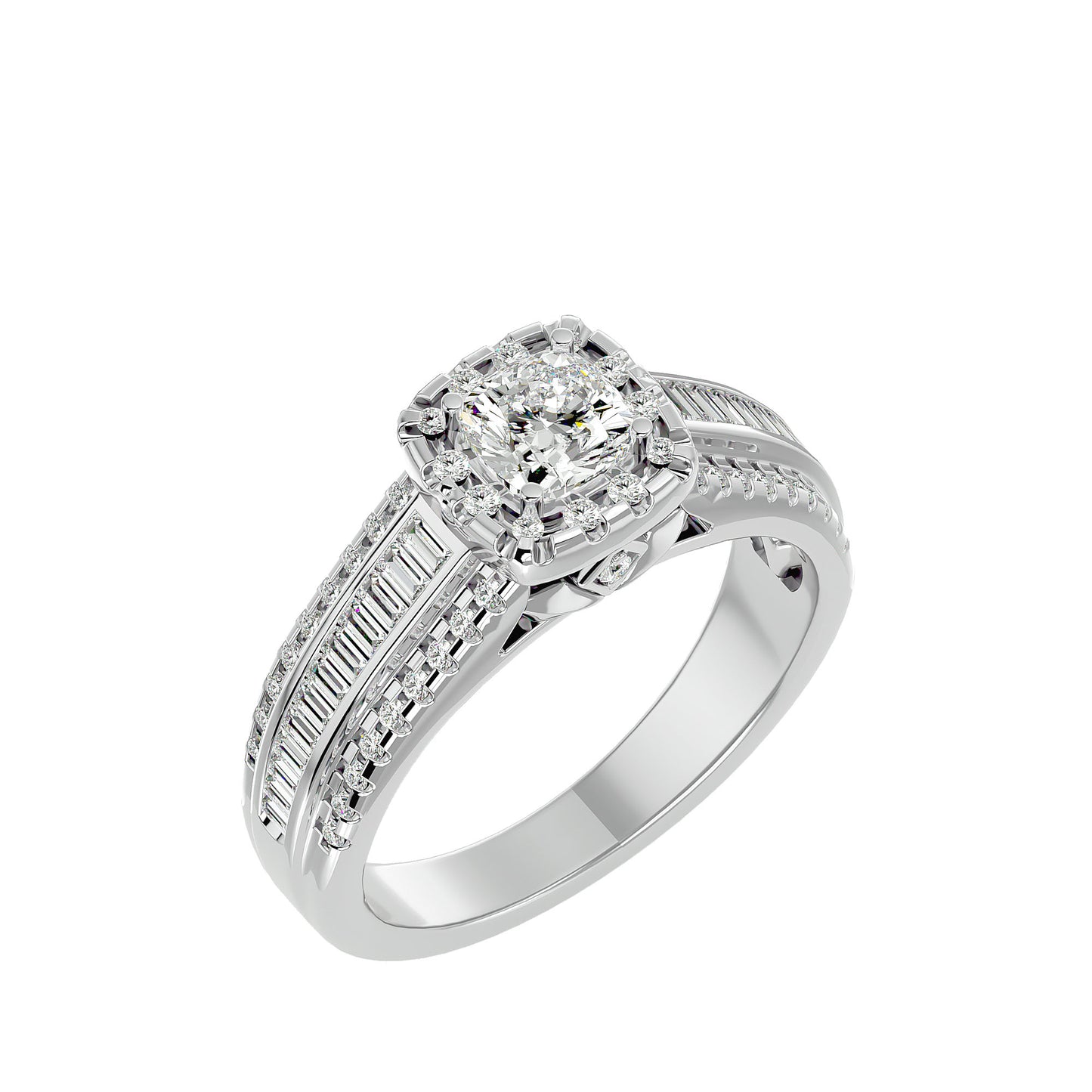 Cushion channel setting diamond engagement ring