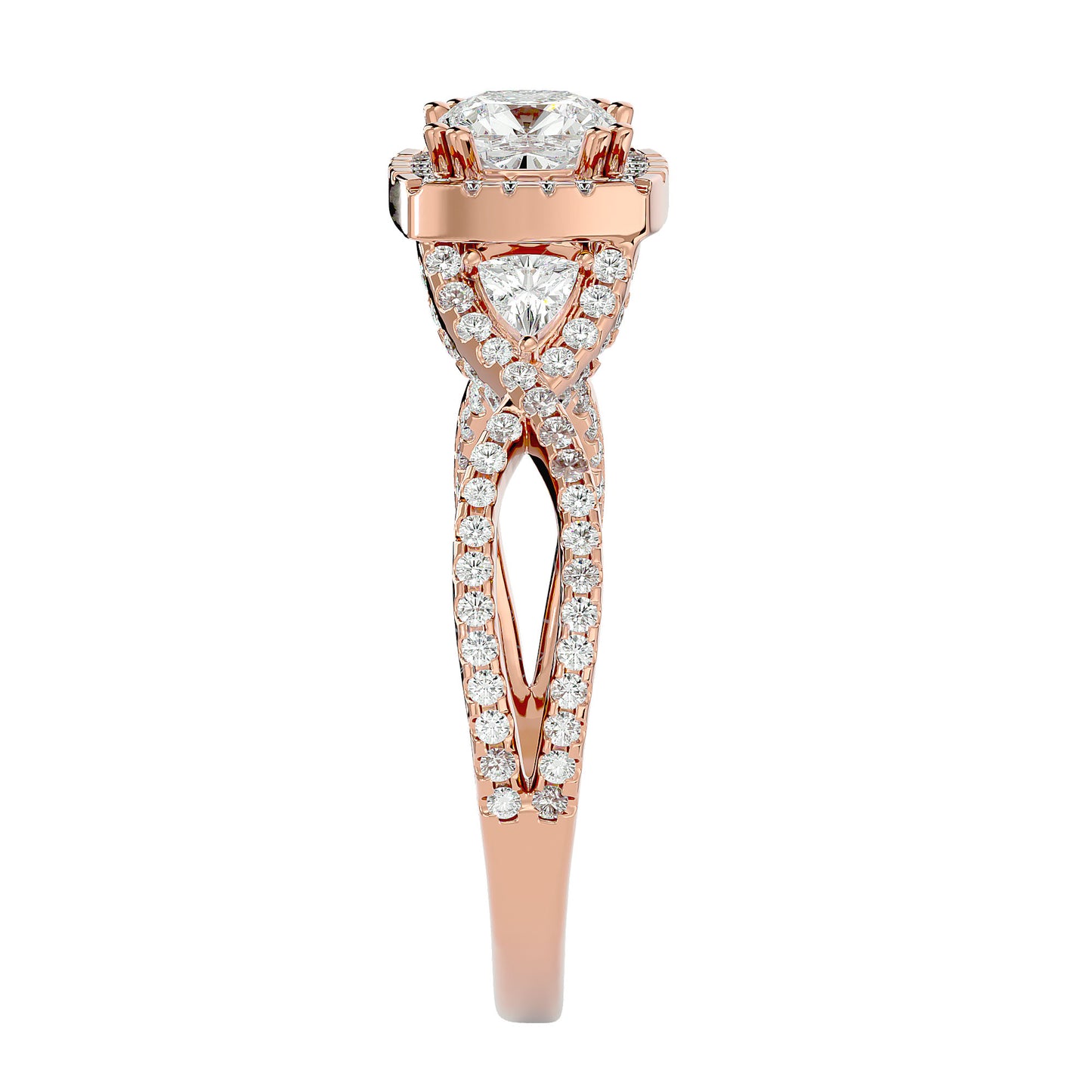 Side trillion diamond engagement ring