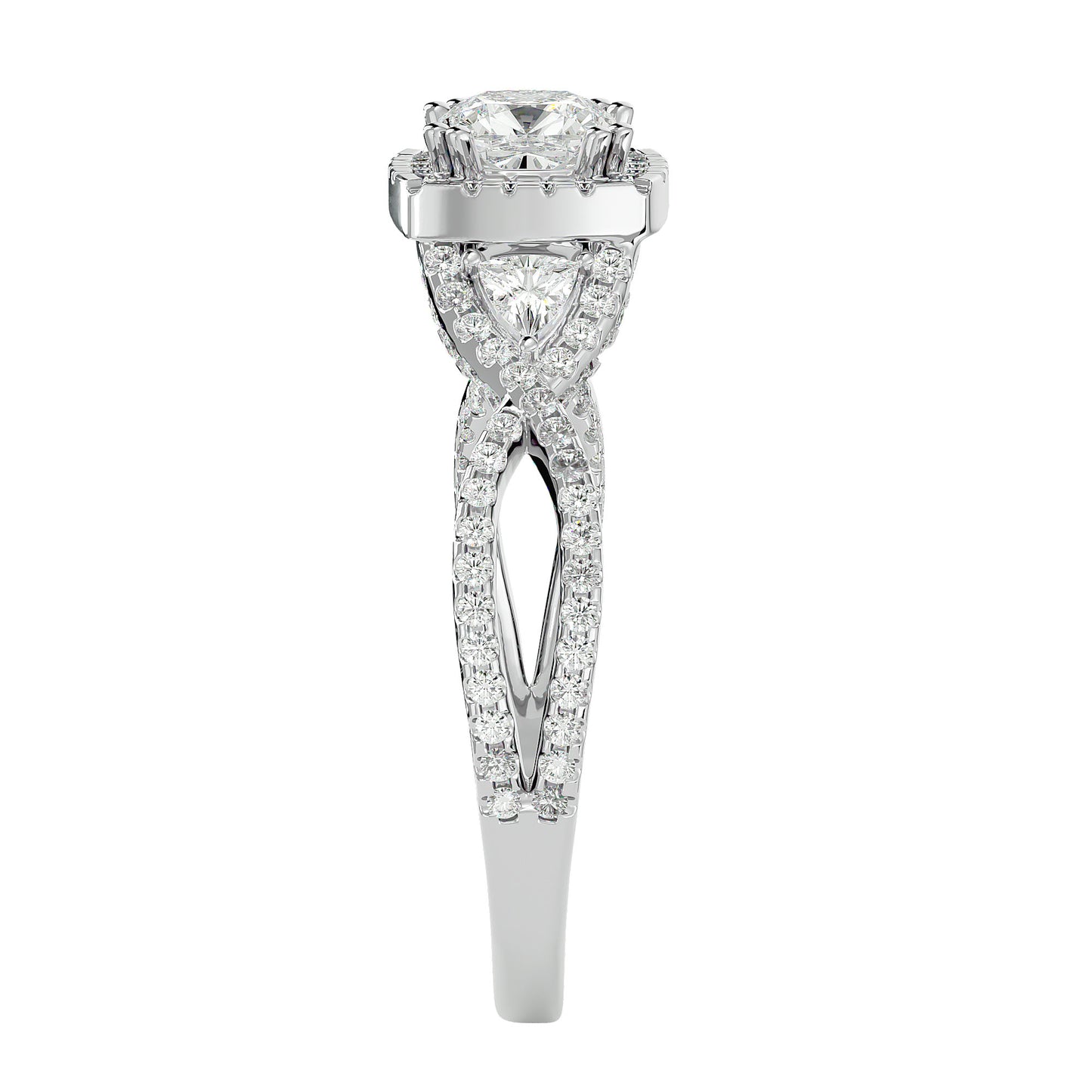 Side trillion diamond engagement ring