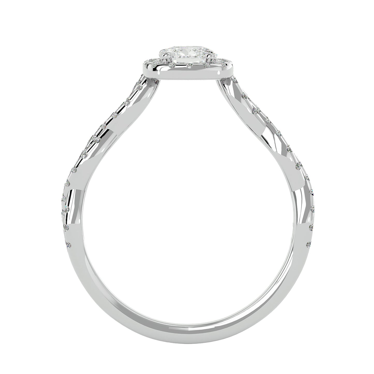 Halo criss cross shank diamond engagement ring