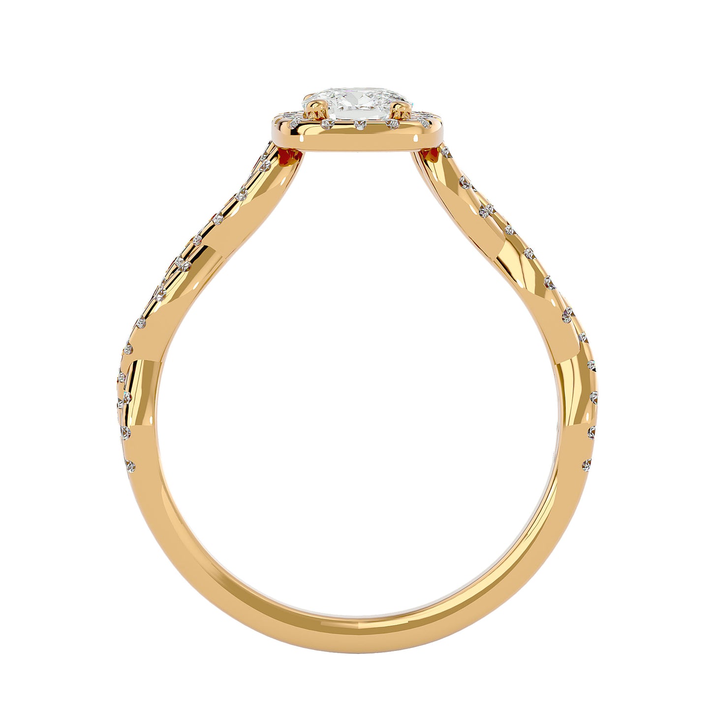 Halo criss cross shank diamond engagement ring