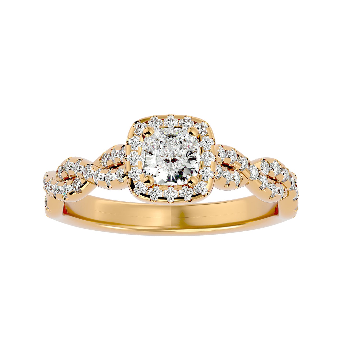Halo criss cross shank diamond engagement ring