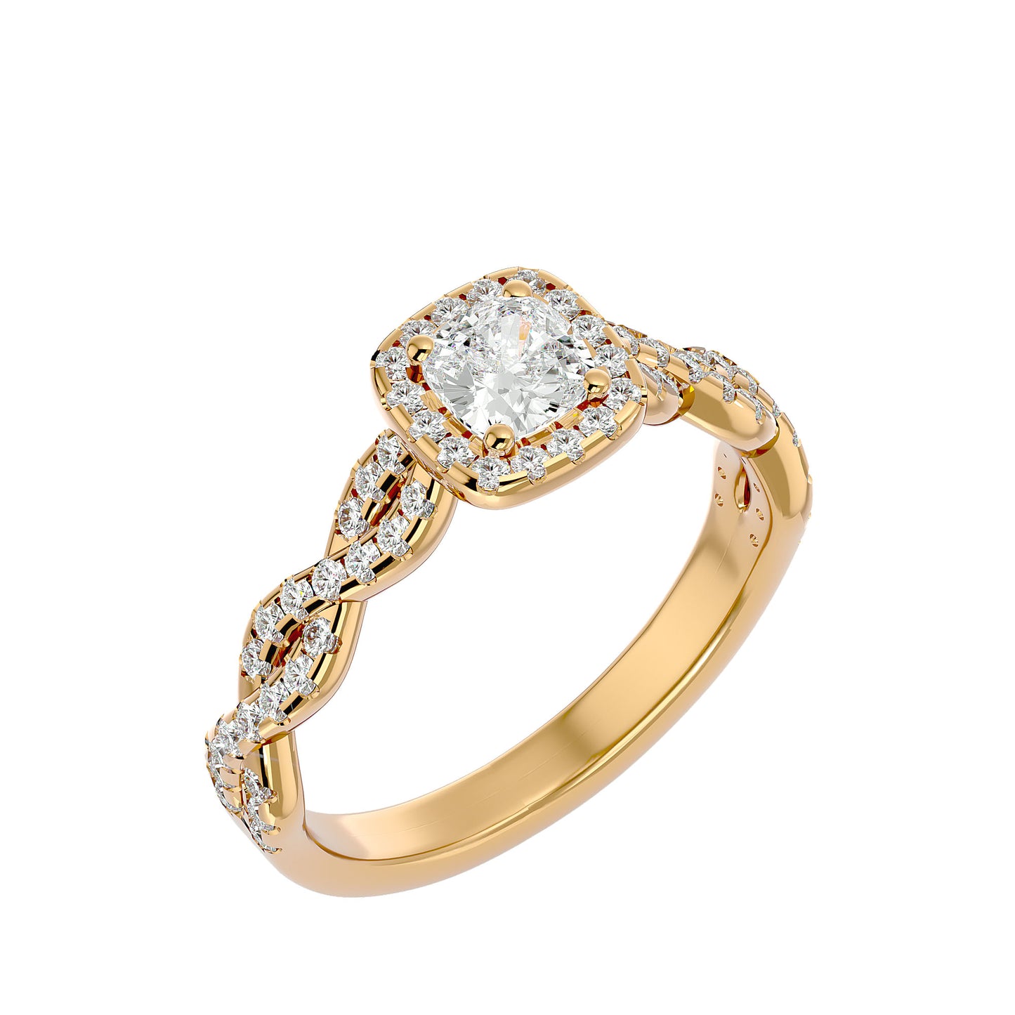 Halo criss cross shank diamond engagement ring