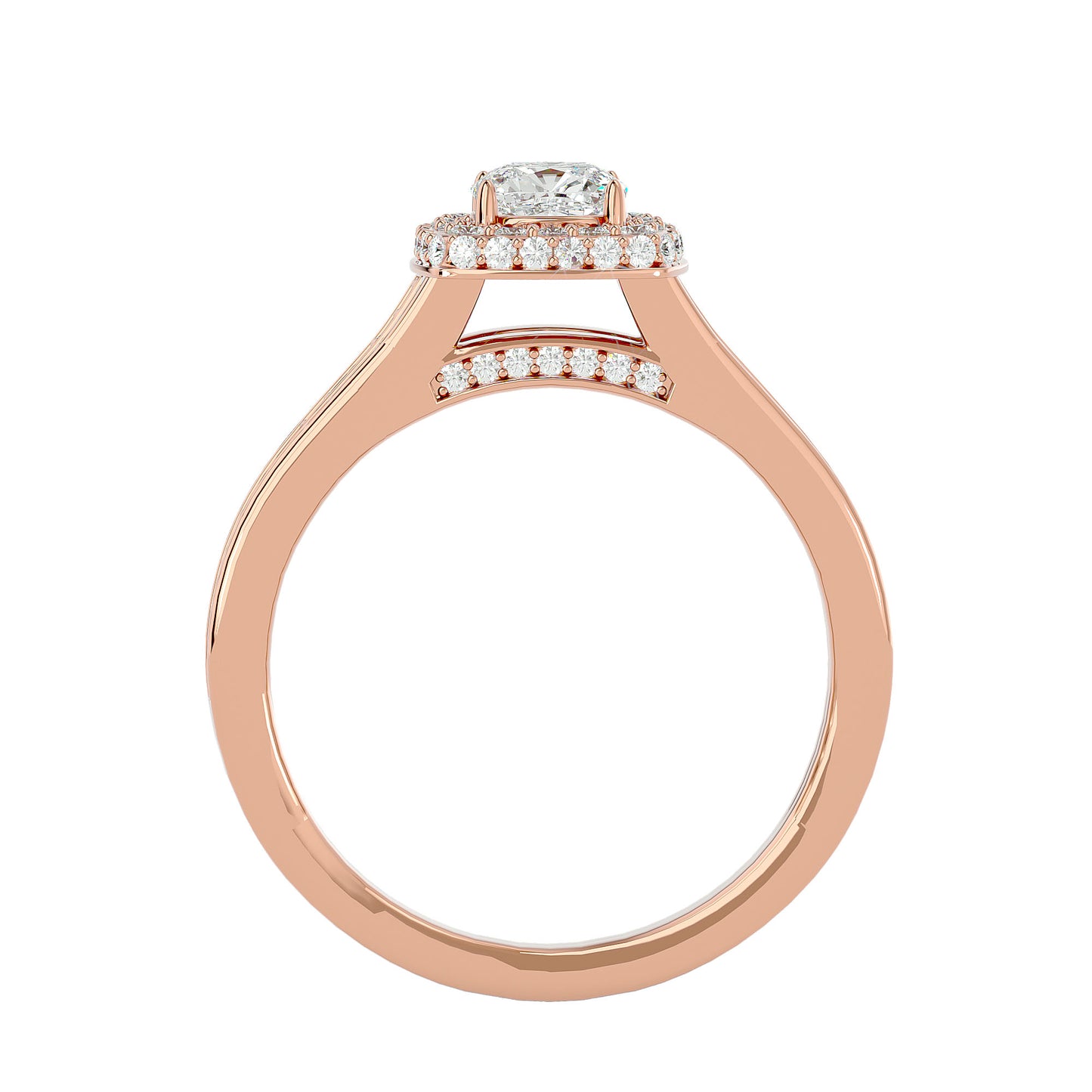 Split shank halo diamond engagement ring
