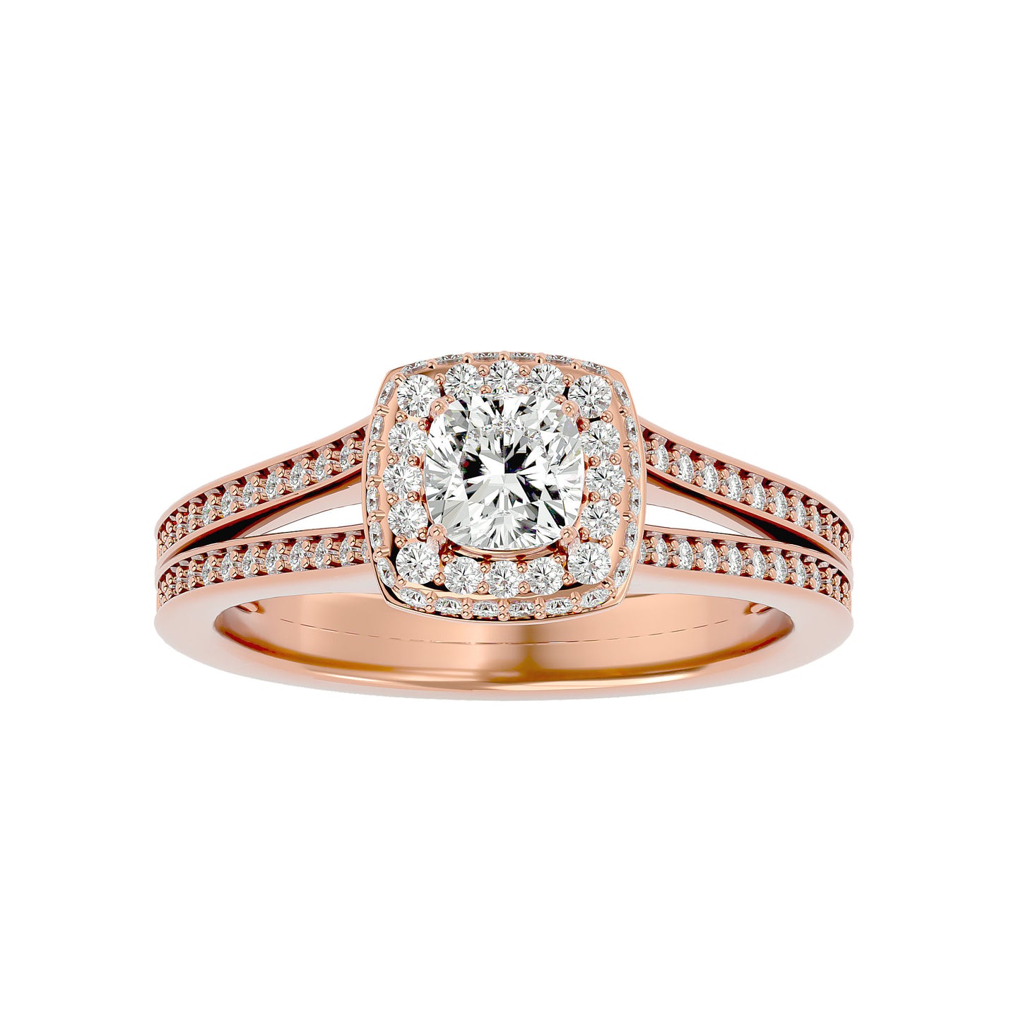 Split shank halo diamond engagement ring