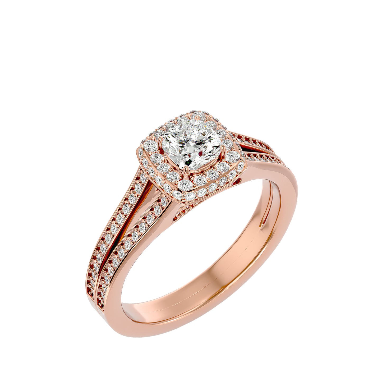 Split shank halo diamond engagement ring