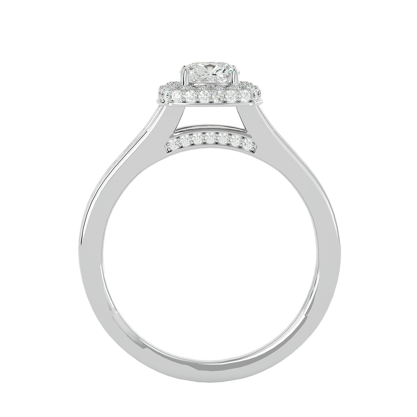 Split shank halo diamond engagement ring