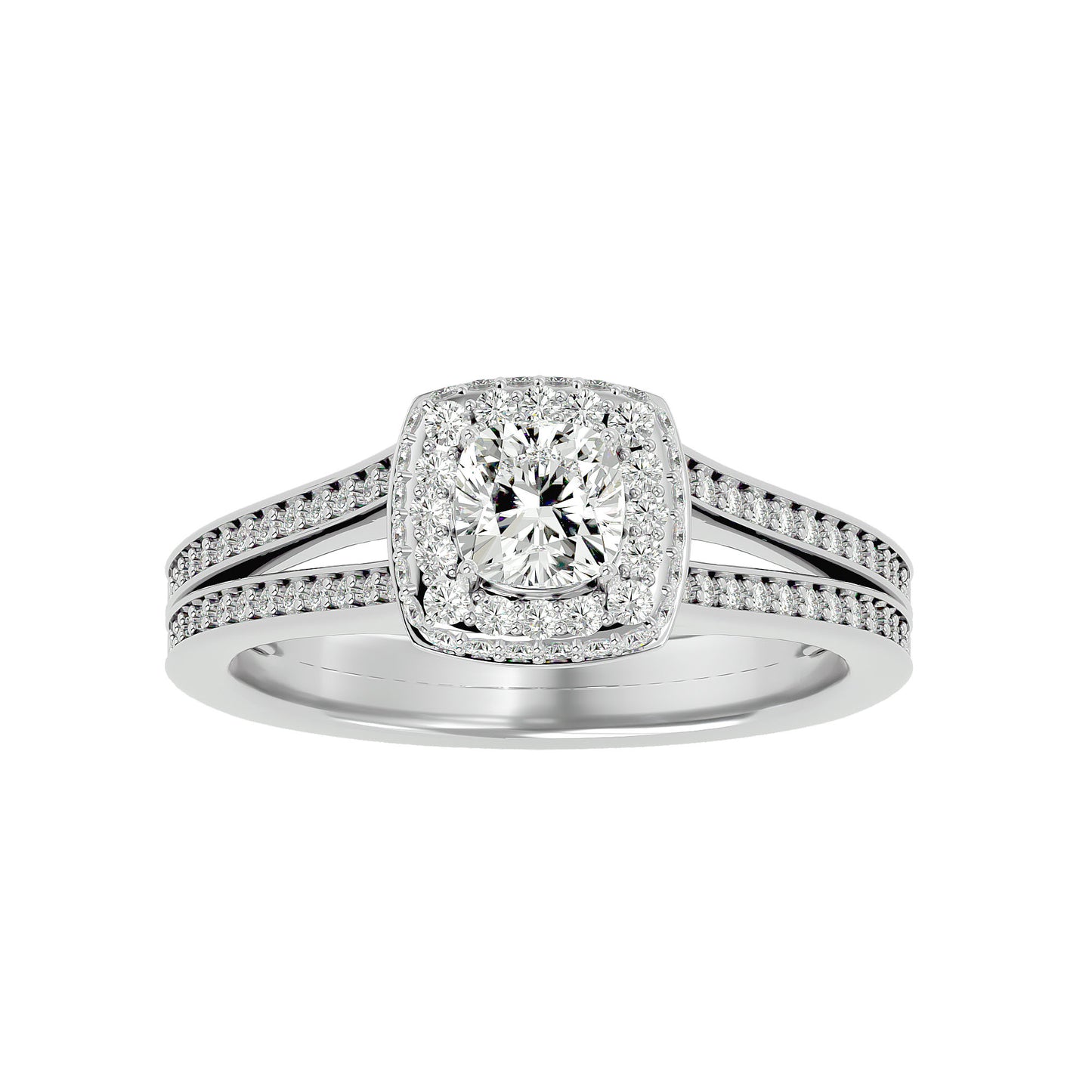Split shank halo diamond engagement ring
