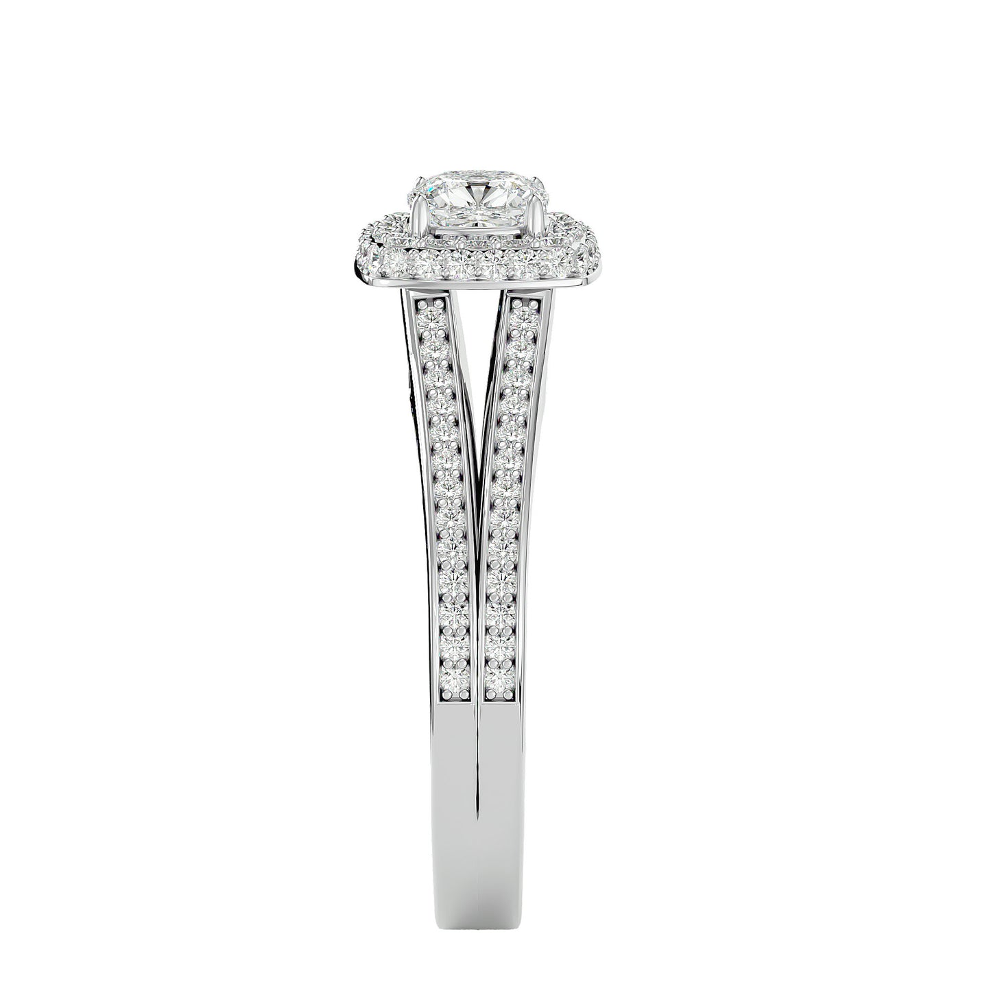 Split shank halo diamond engagement ring