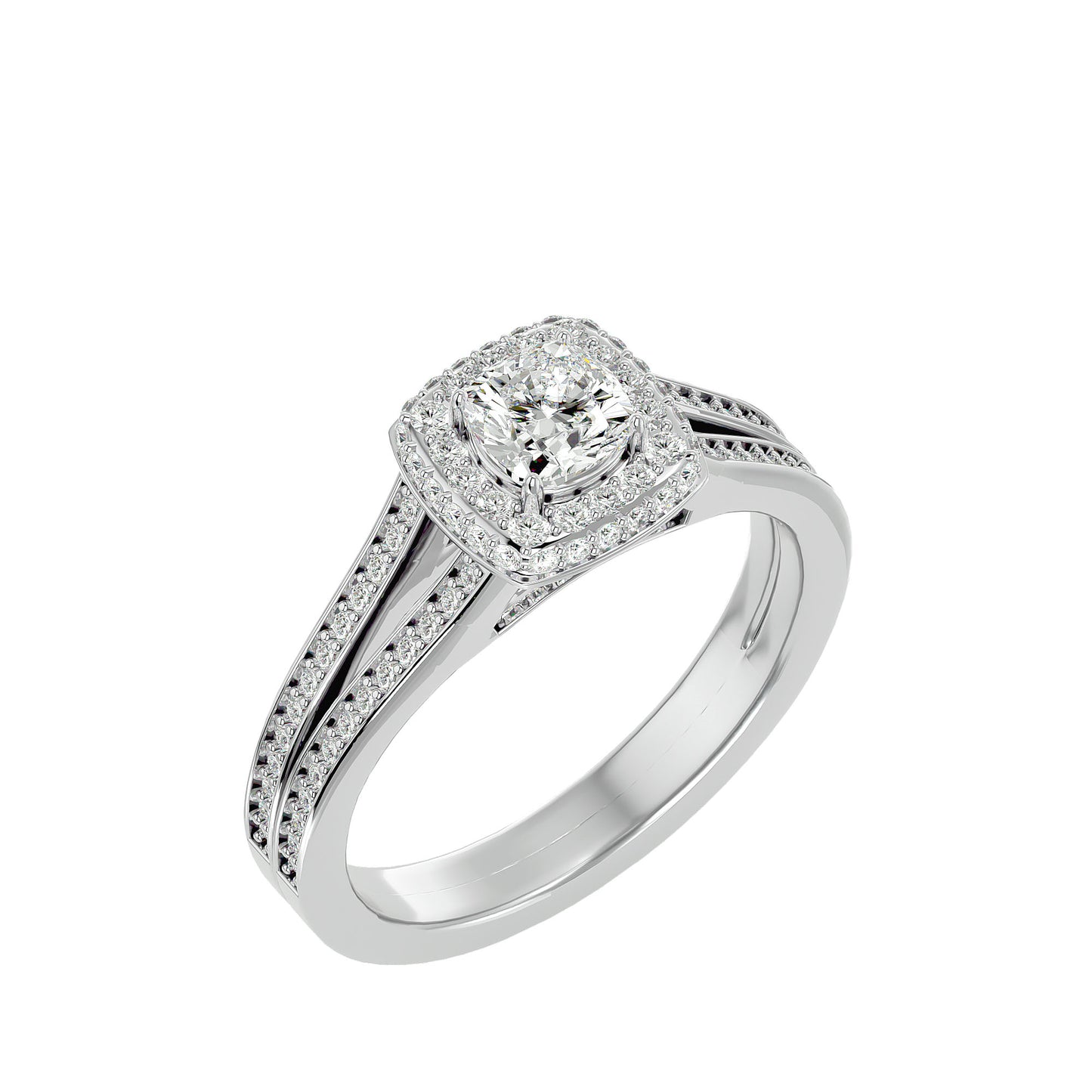 Split shank halo diamond engagement ring