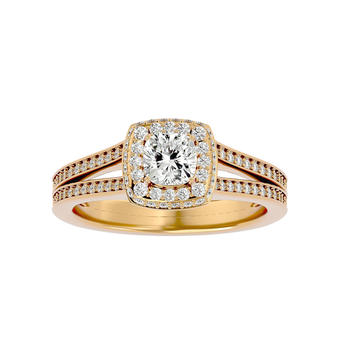 Split shank halo diamond engagement ring