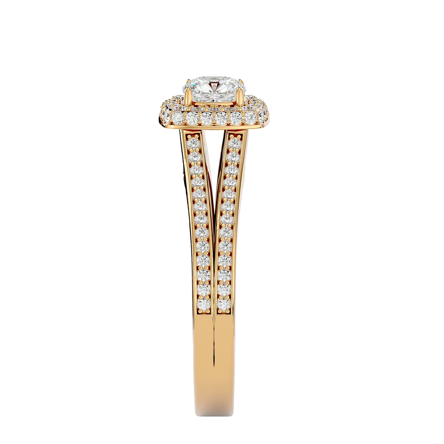 Split shank halo diamond engagement ring
