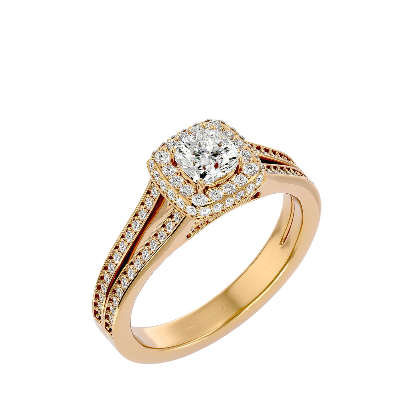 Split shank halo diamond engagement ring