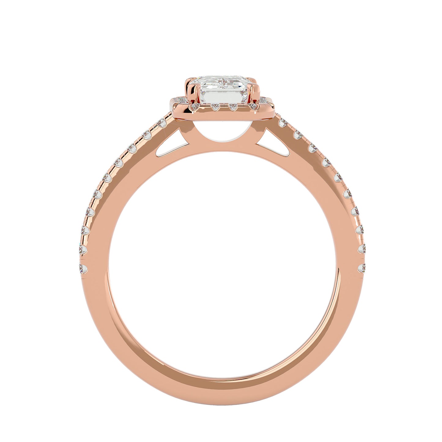 Pea emerald halo diamond engagement ring