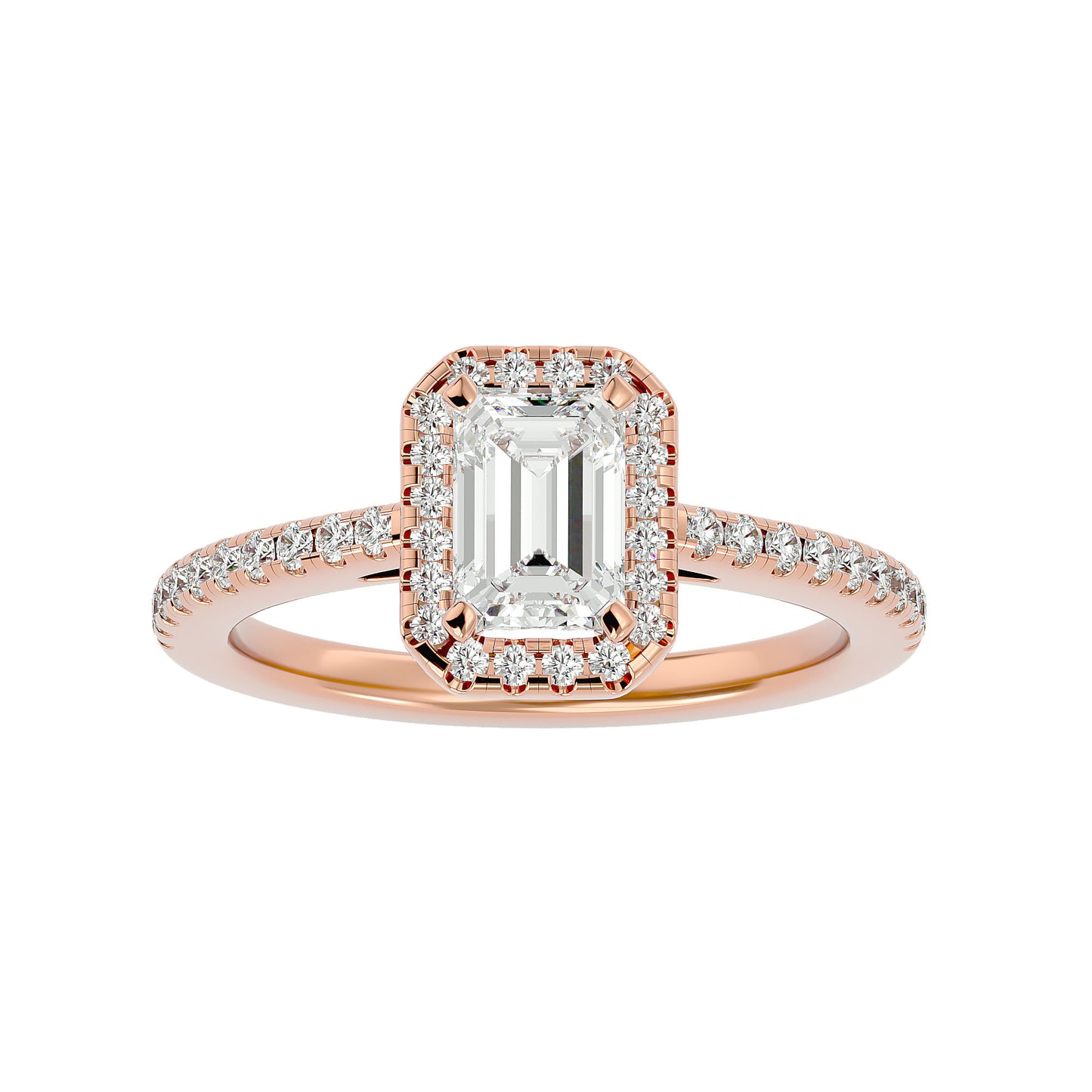 Pea emerald halo diamond engagement ring