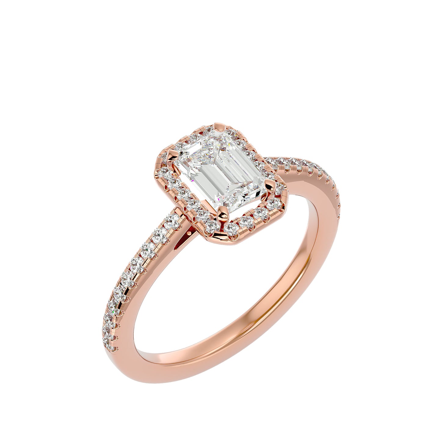 Pea emerald halo diamond engagement ring