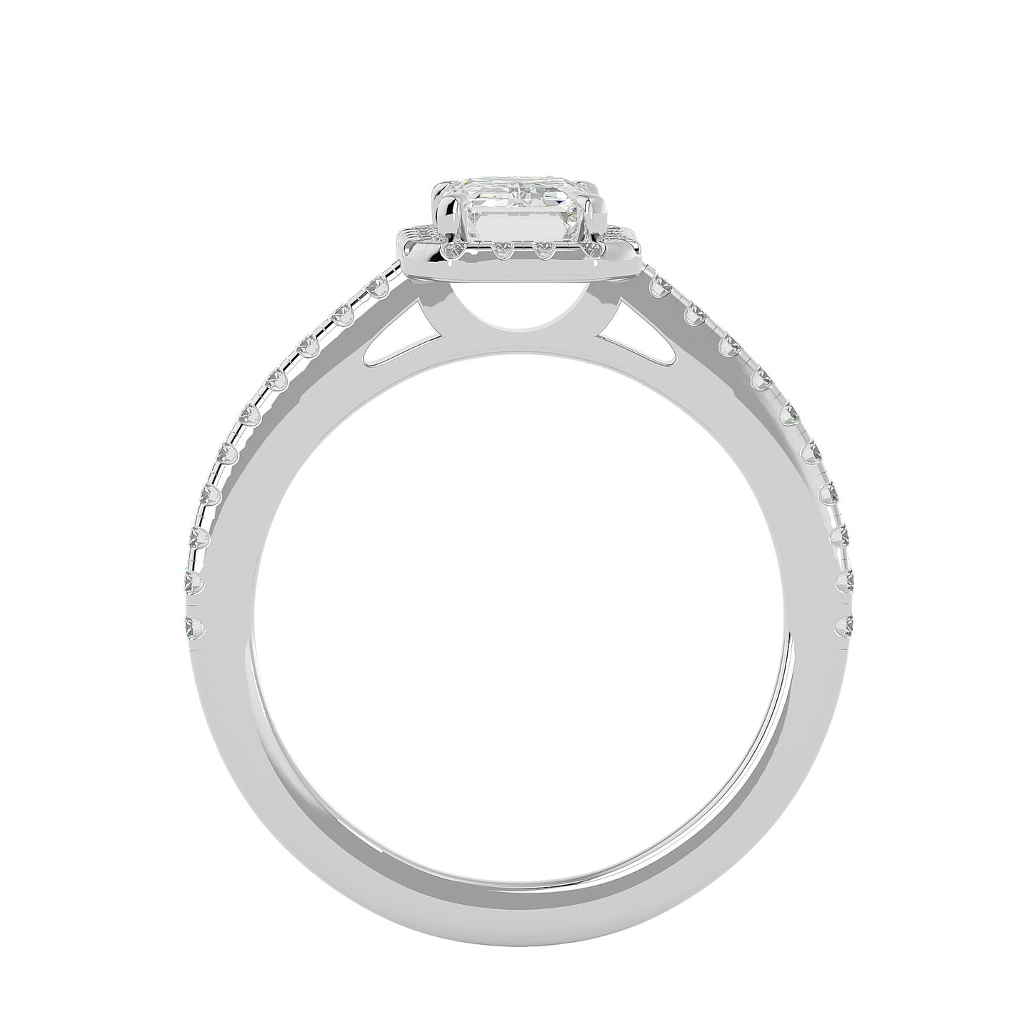 Pea emerald halo diamond engagement ring