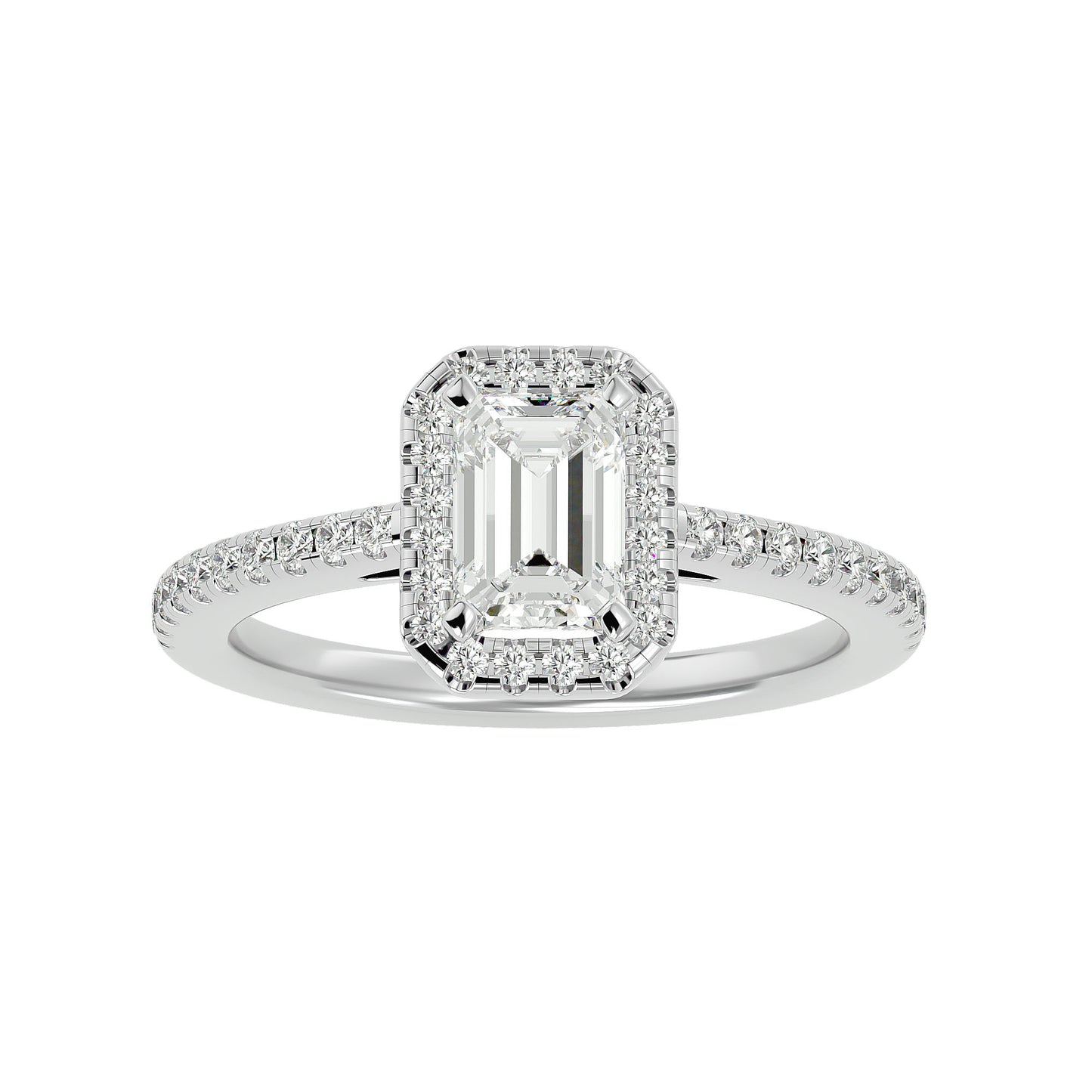Pea emerald halo diamond engagement ring