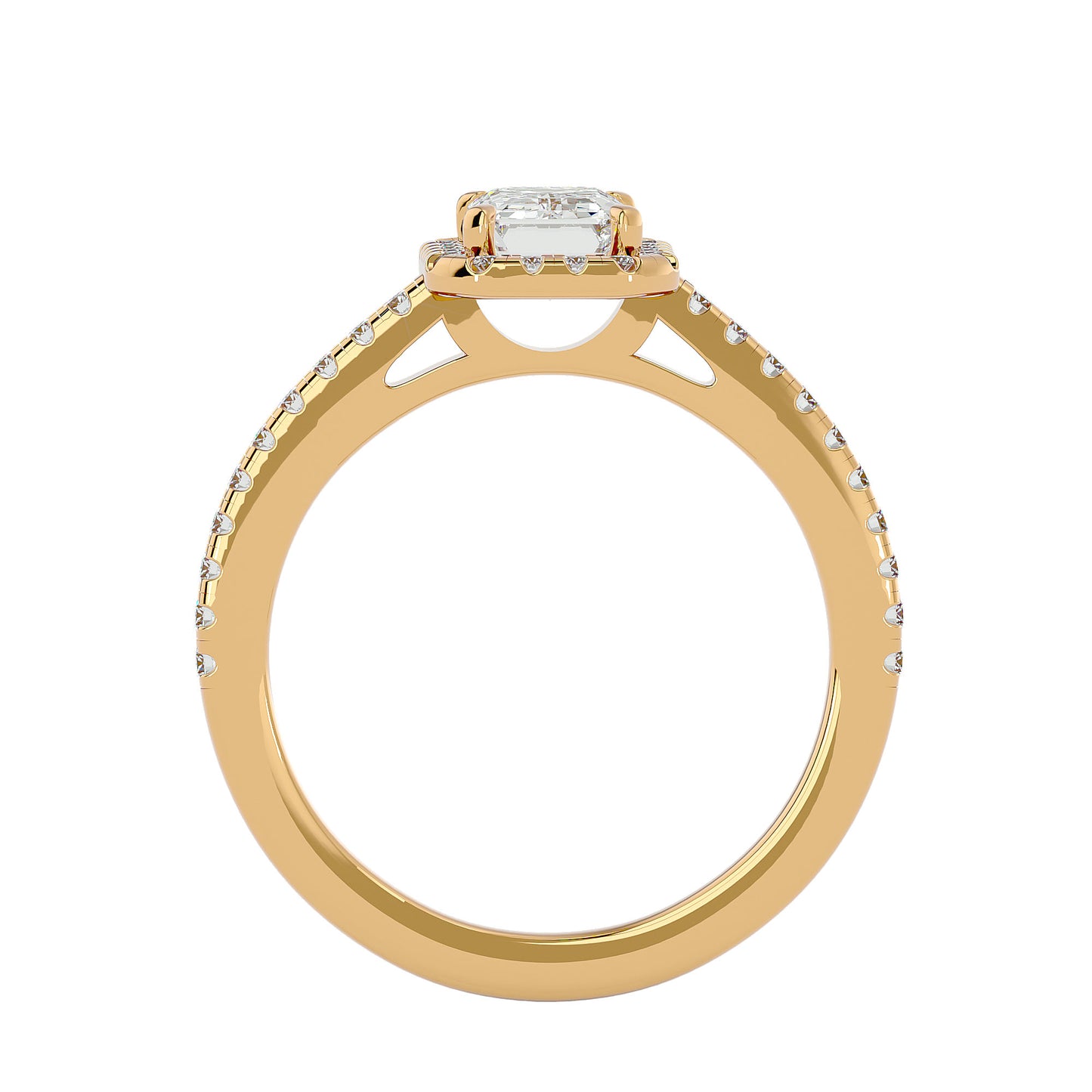 Pea emerald halo diamond engagement ring