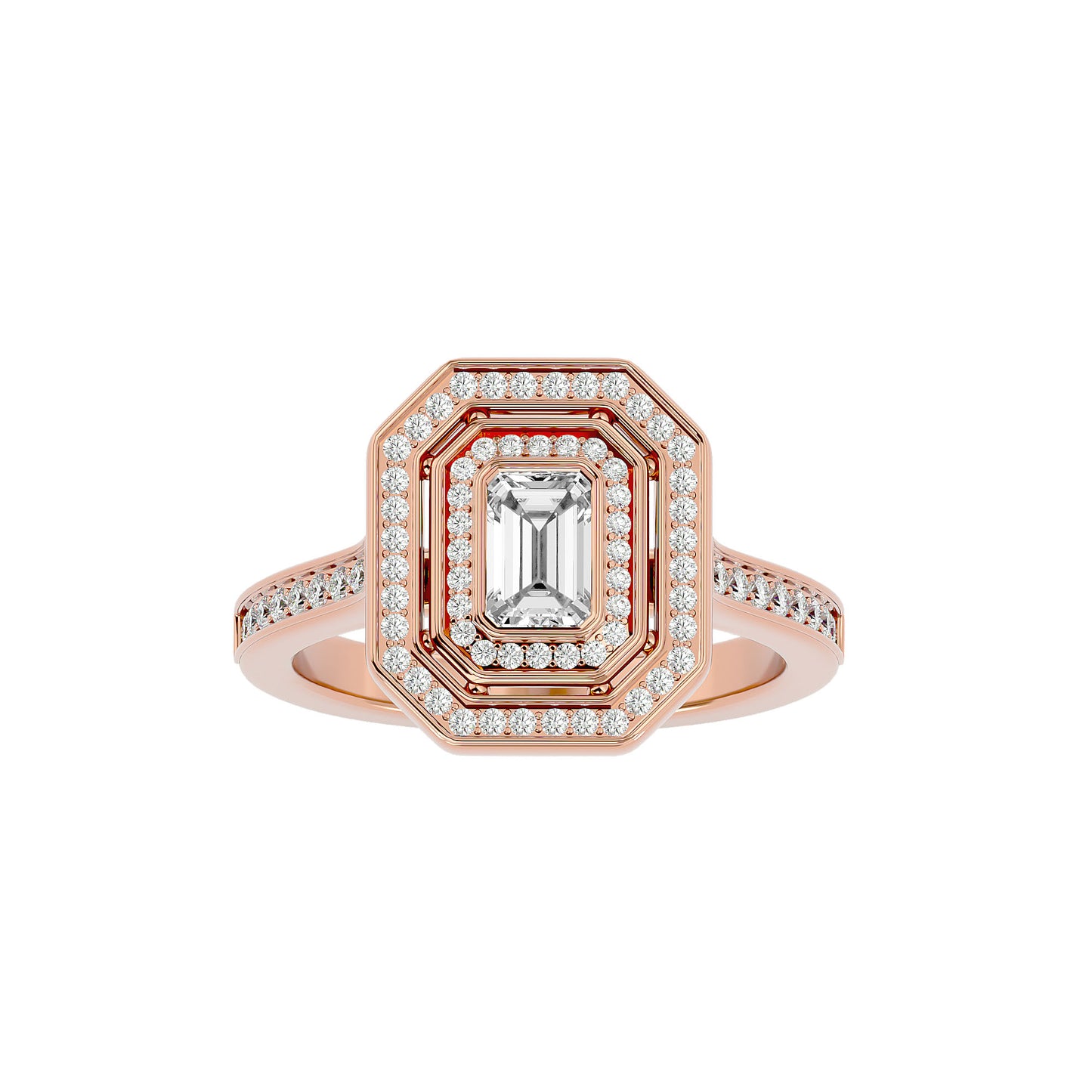Emerald double halo diamond engagement ring