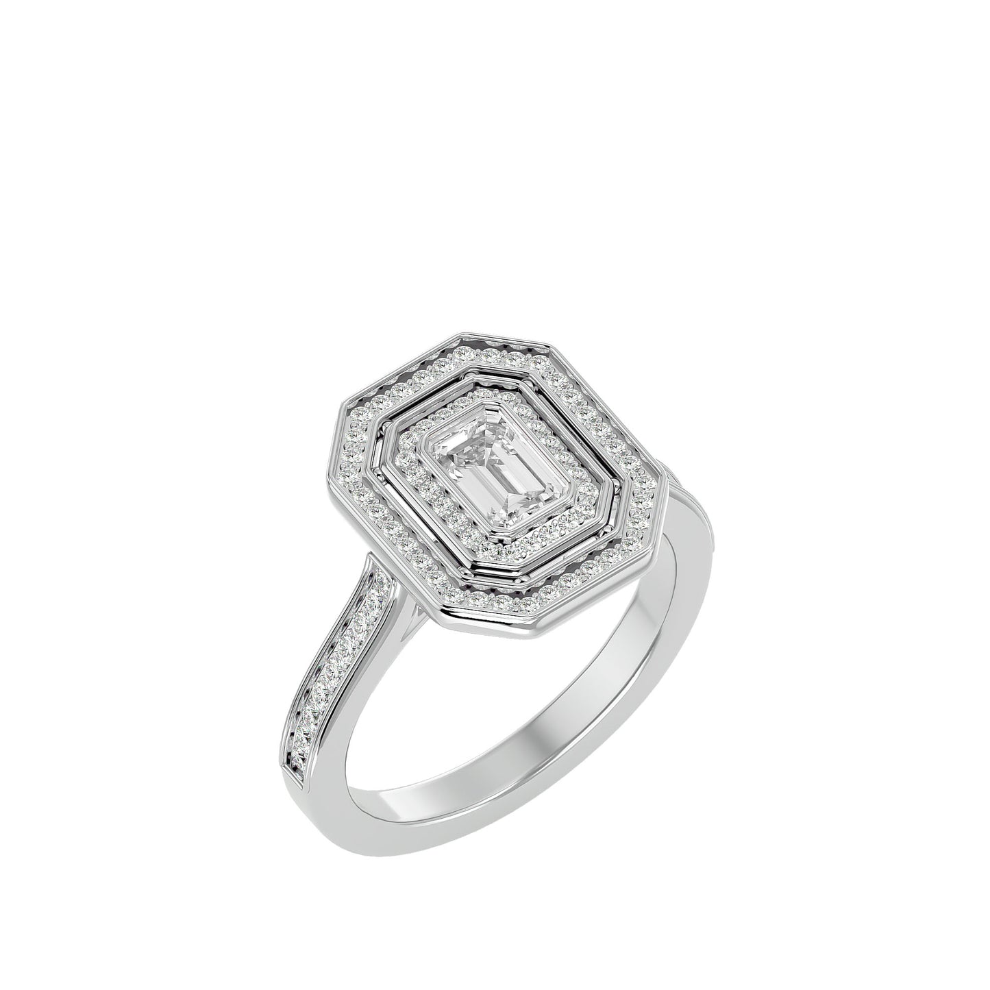 Emerald double halo diamond engagement ring