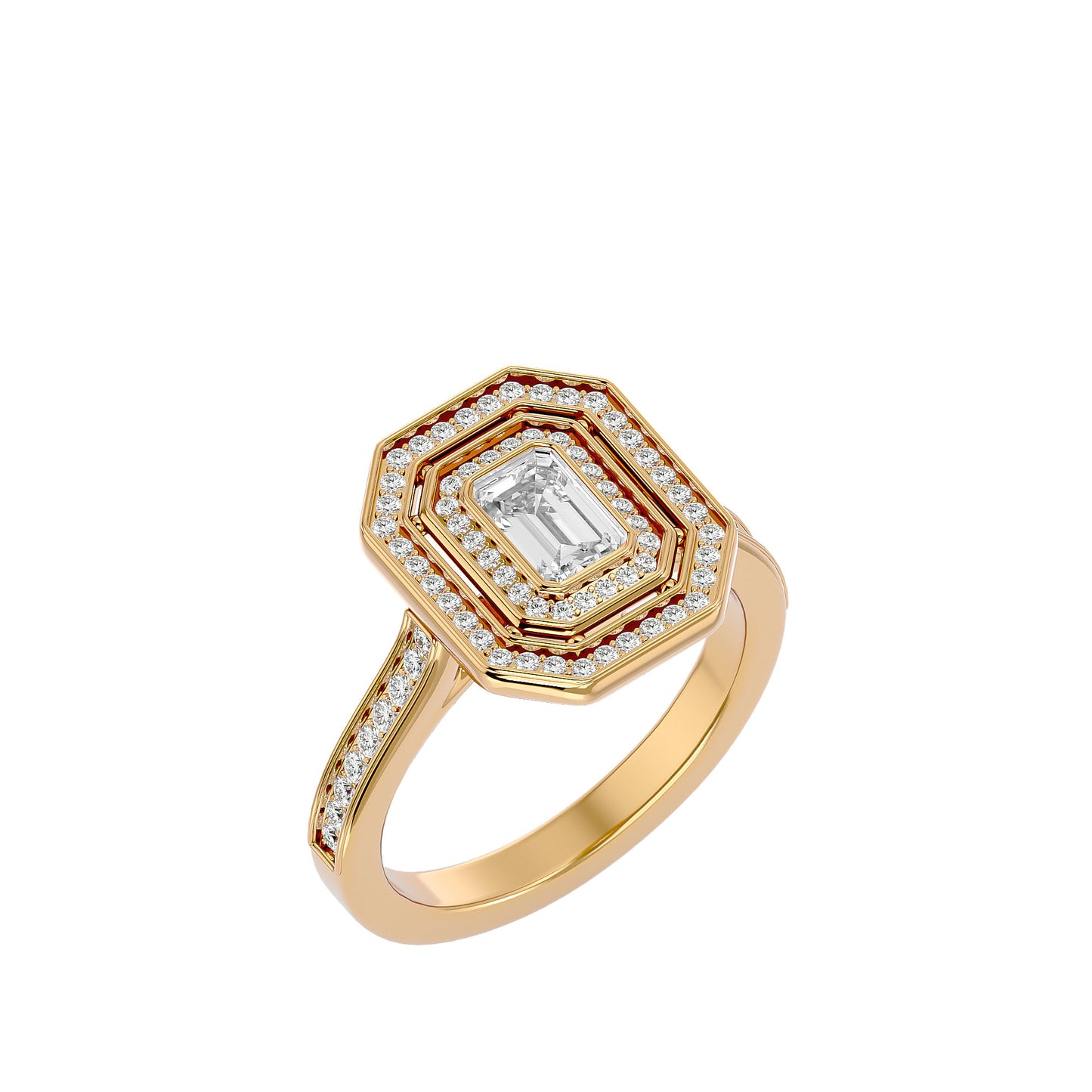 Emerald double halo diamond engagement ring