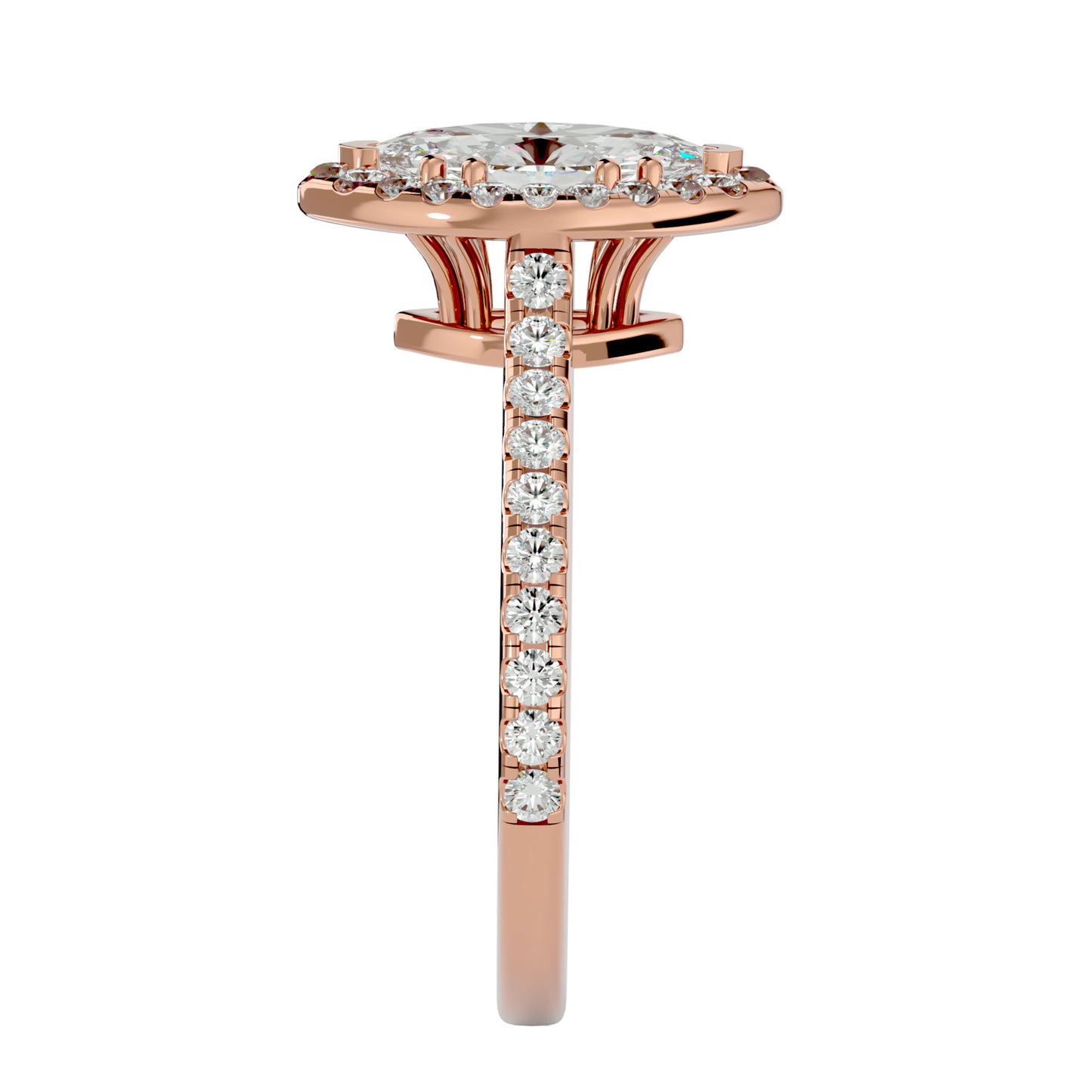Marquise catheral halo diamond engagement ring