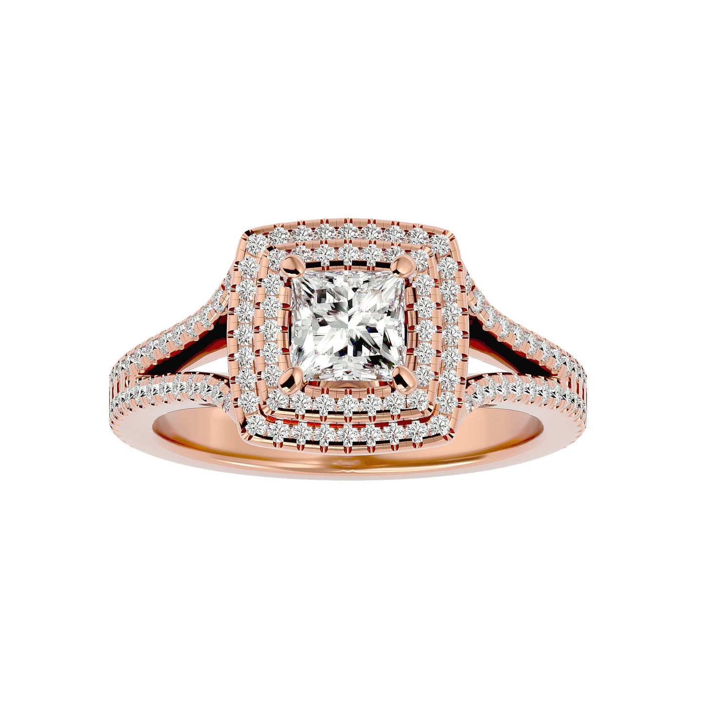 Princess double halo dimond engagement ring