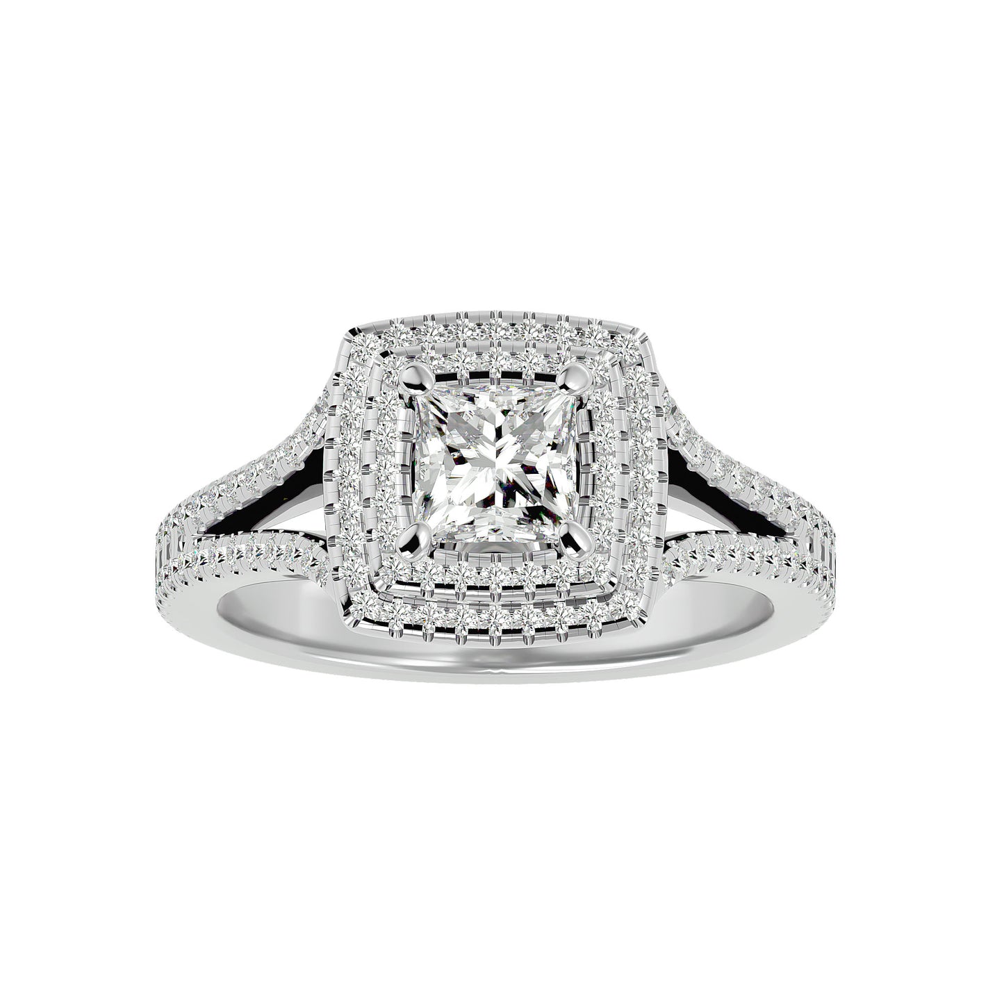Princess double halo dimond engagement ring