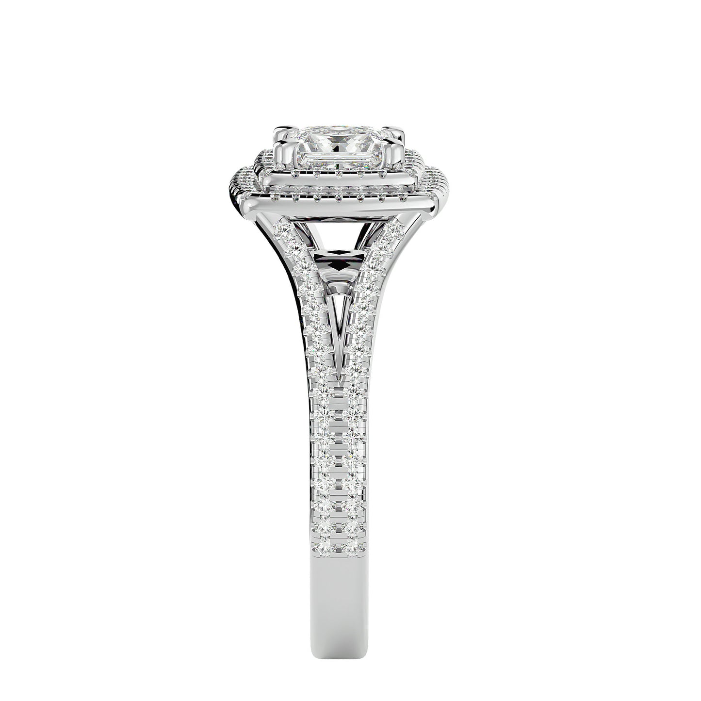 Princess double halo dimond engagement ring