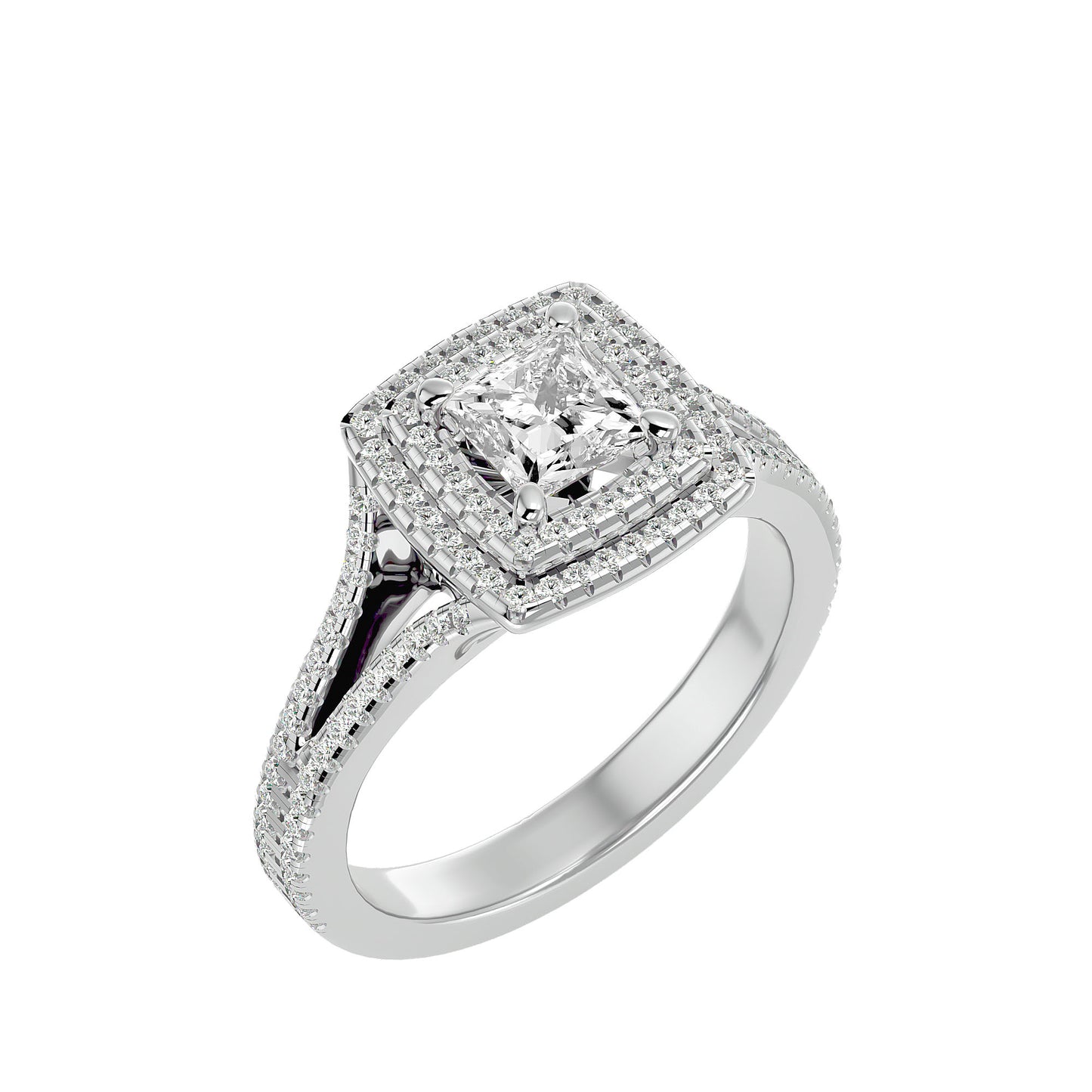 Princess double halo dimond engagement ring
