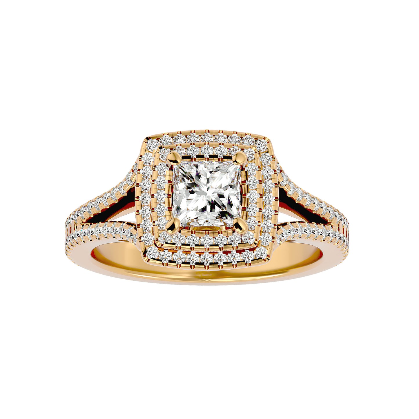 Princess double halo dimond engagement ring