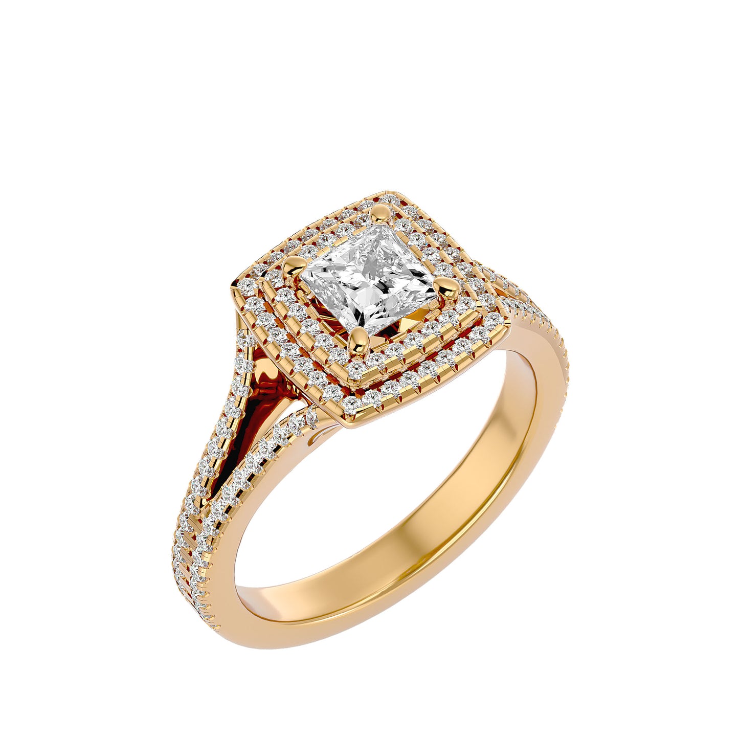 Princess double halo dimond engagement ring