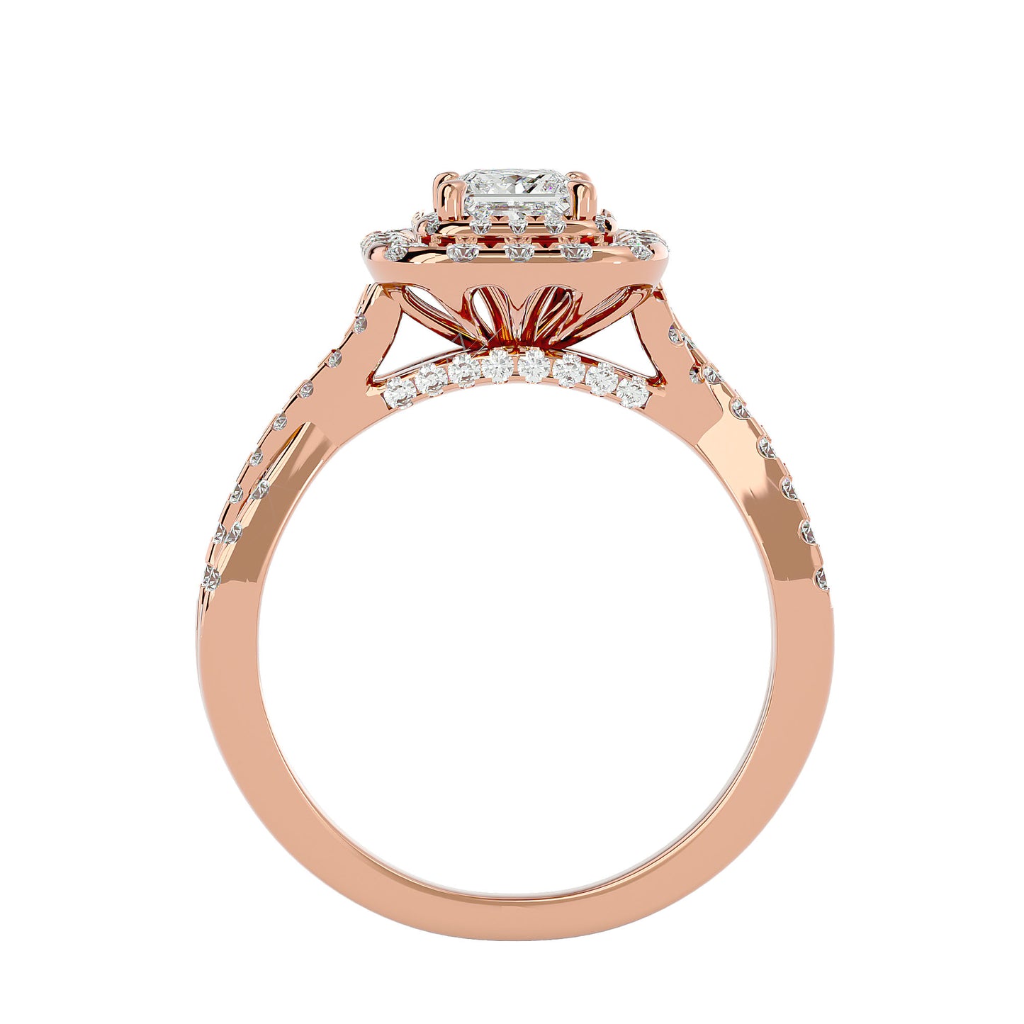 Luisa double halo criss cross diamond engagement ring