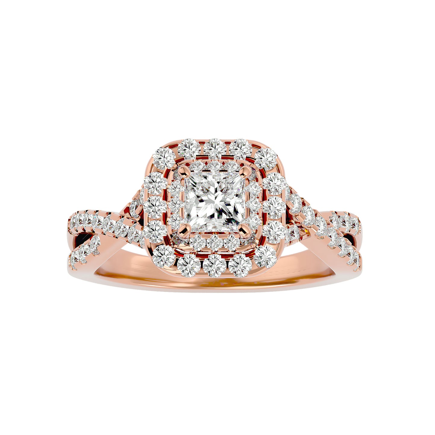 Luisa double halo criss cross diamond engagement ring