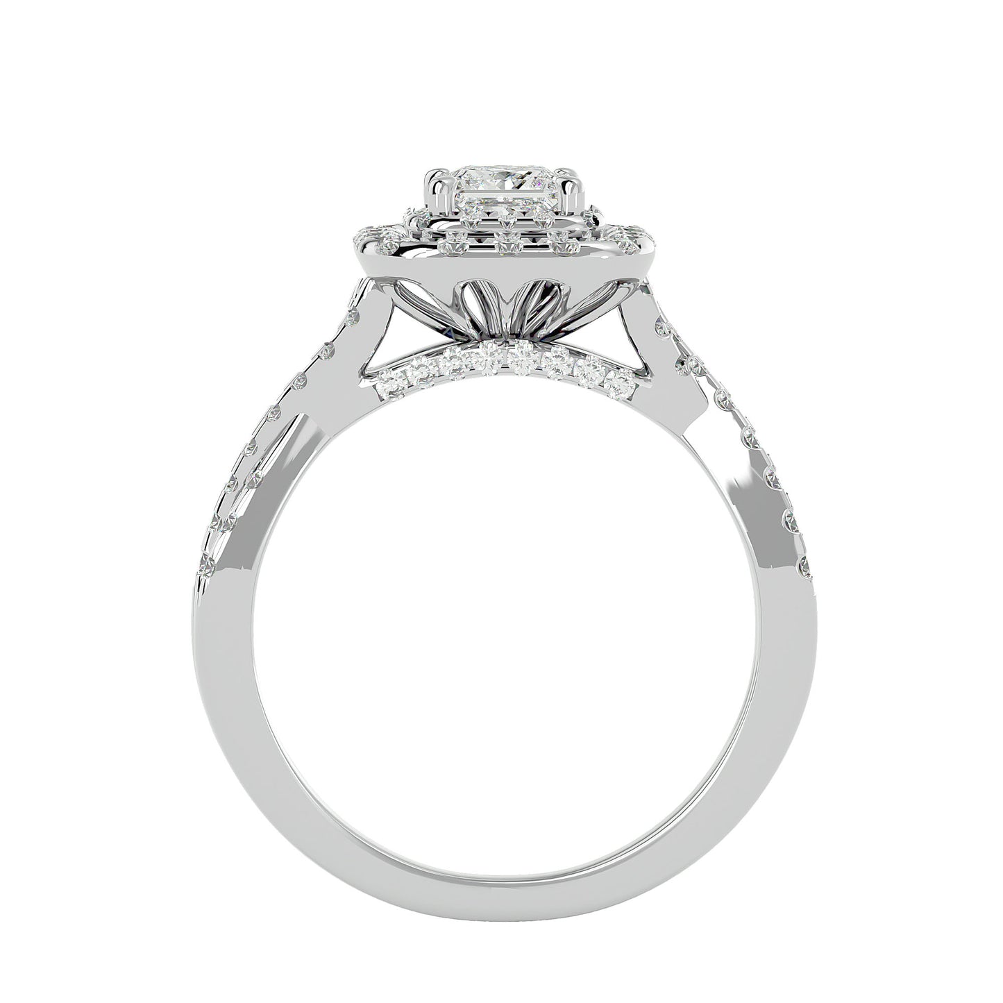 Luisa double halo criss cross diamond engagement ring