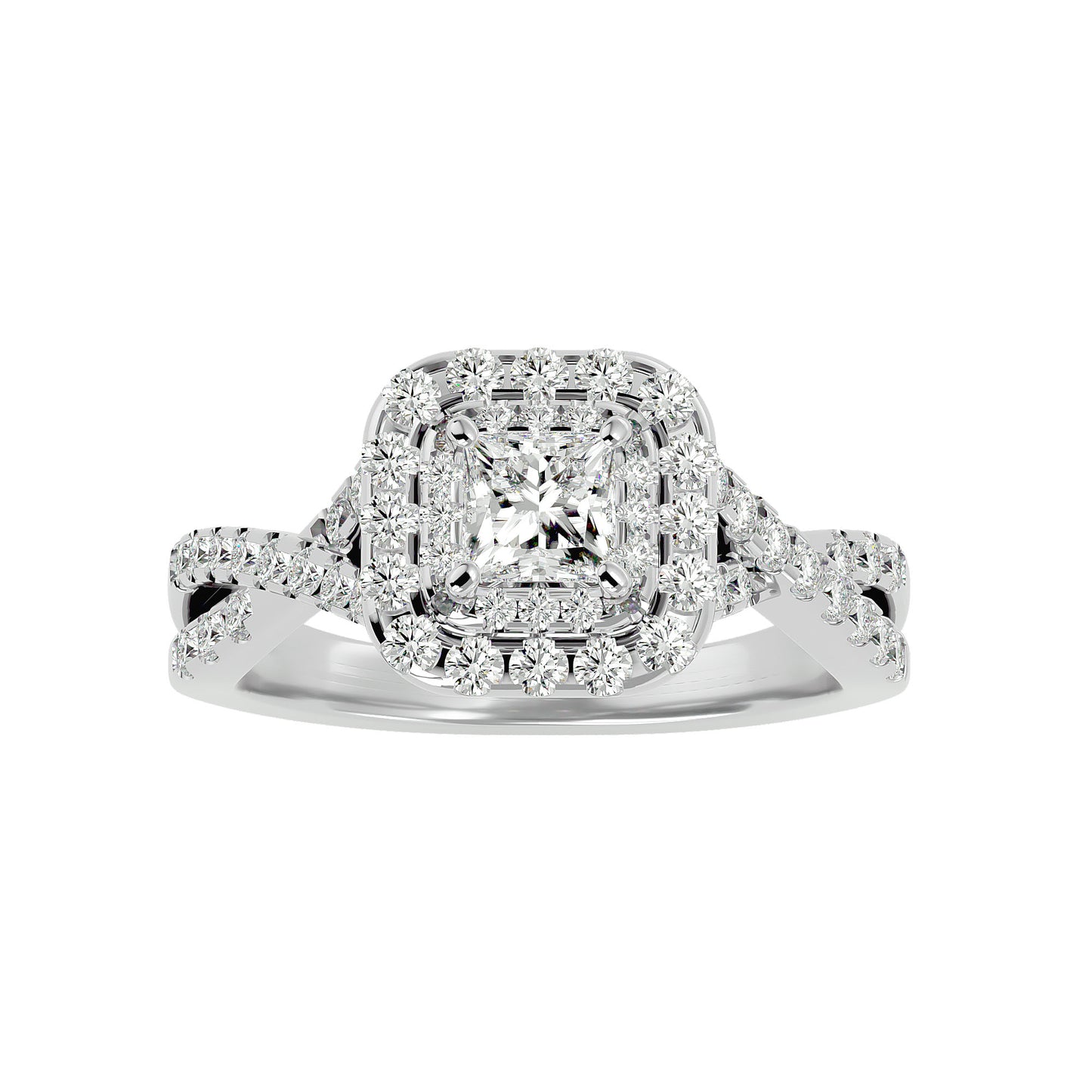 Luisa double halo criss cross diamond engagement ring