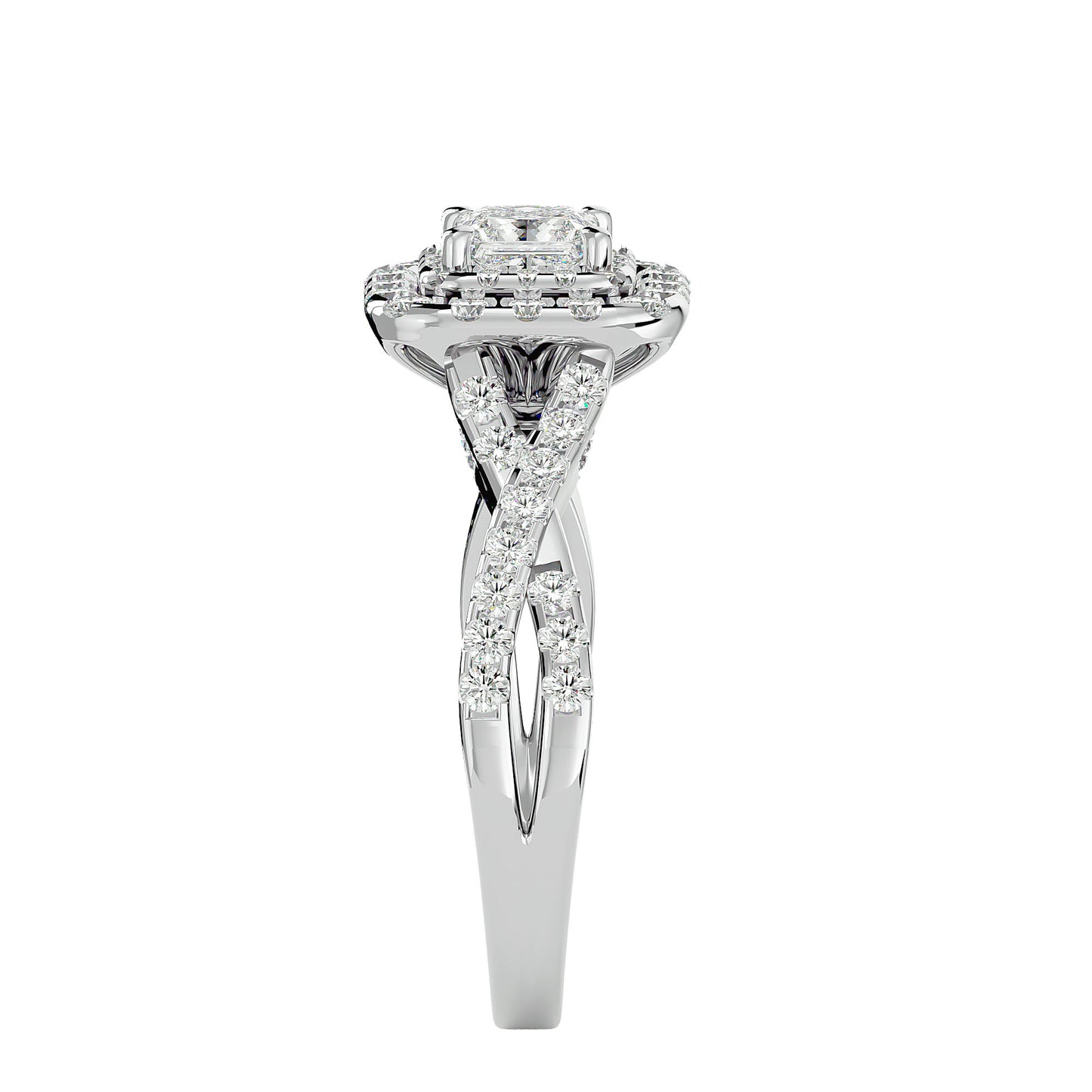 Luisa double halo criss cross diamond engagement ring