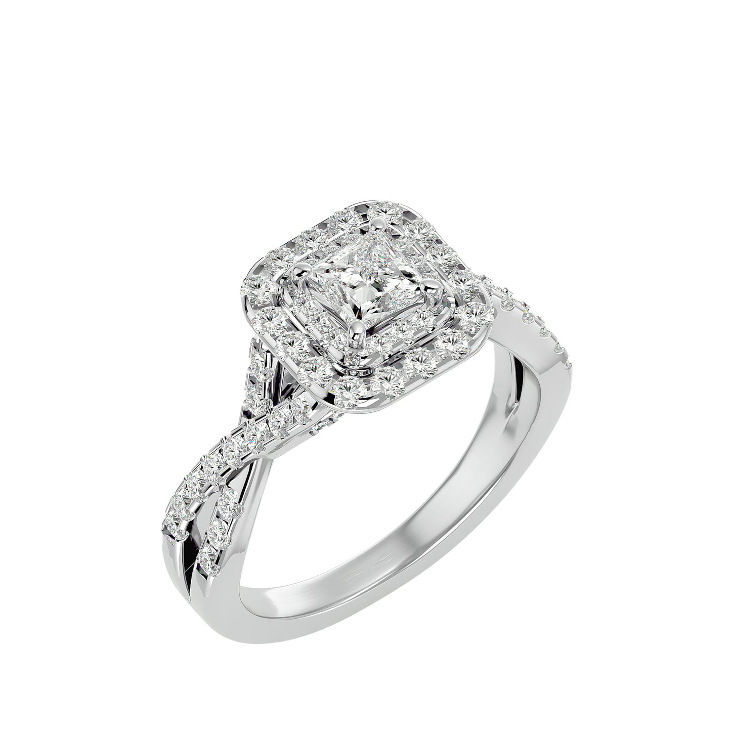 Luisa double halo criss cross diamond engagement ring