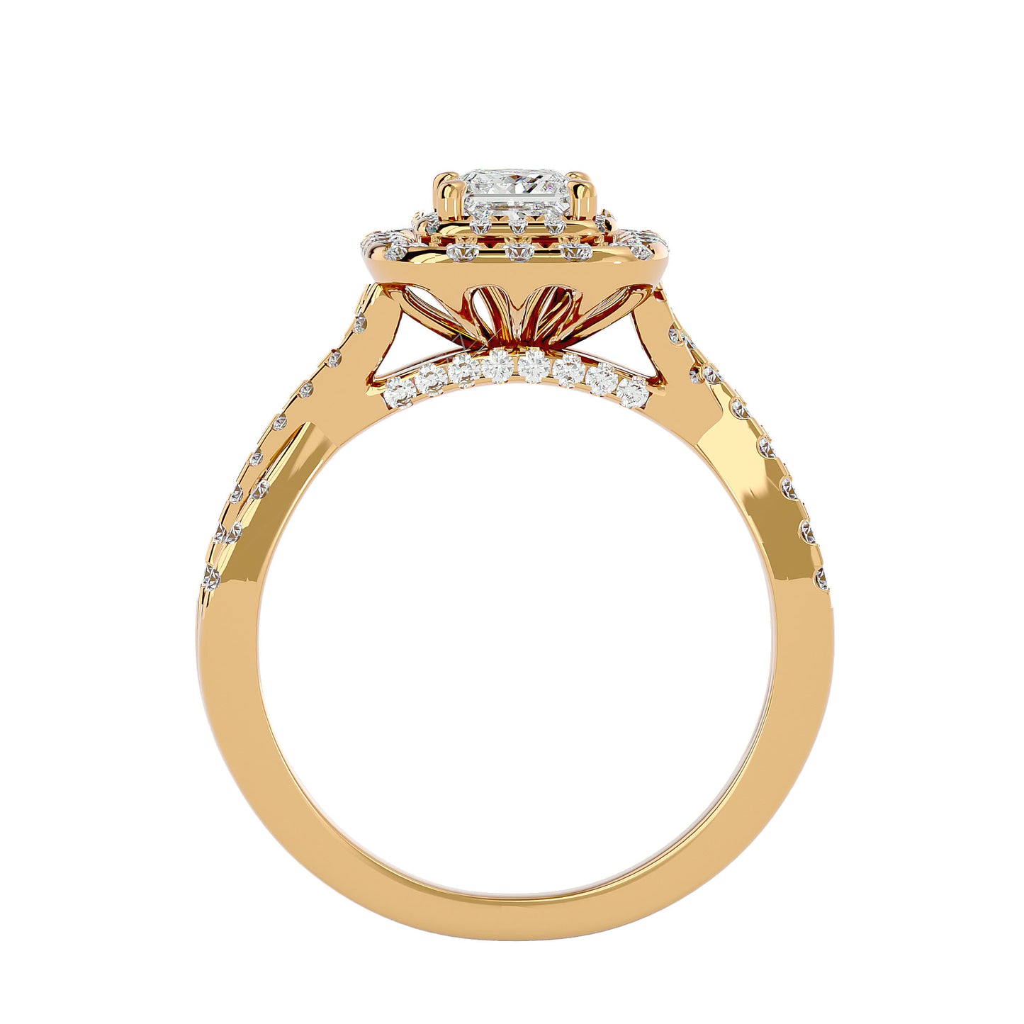 Luisa double halo criss cross diamond engagement ring