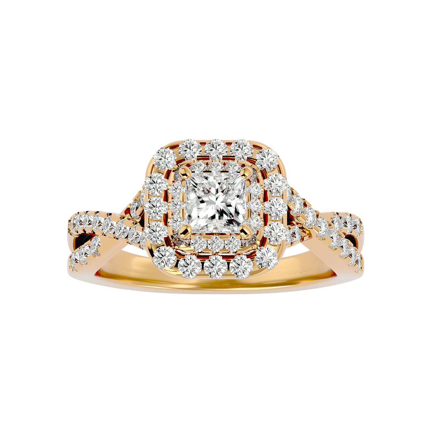 Luisa double halo criss cross diamond engagement ring