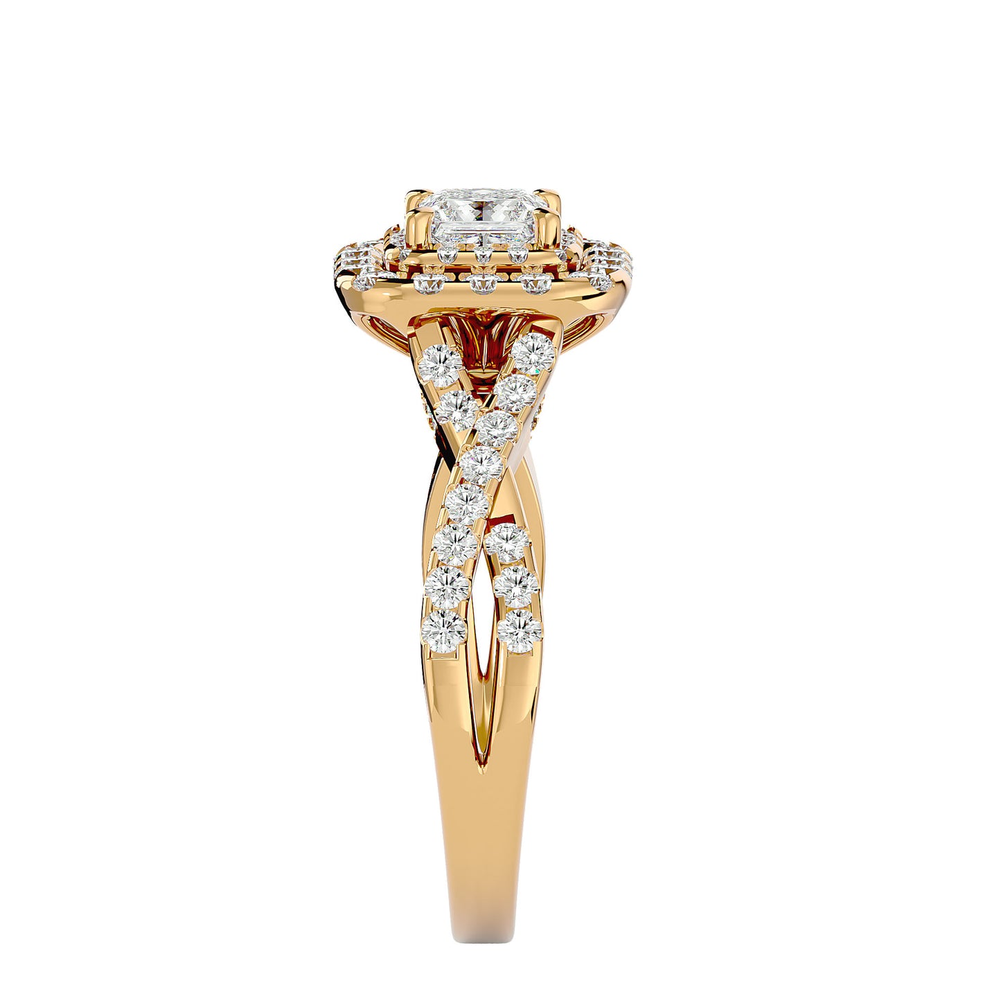 Luisa double halo criss cross diamond engagement ring