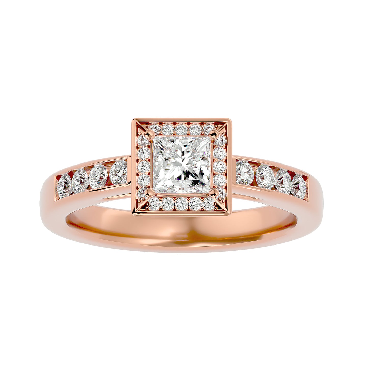 Tiara halo princess diamond engagement ring